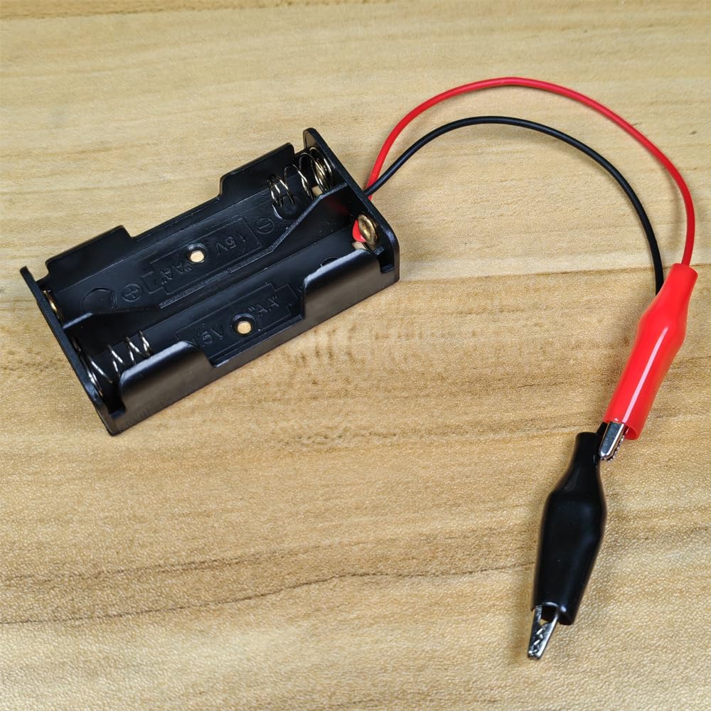 Gebildet Portabatterie Doppio AA, Portabatterie AA da 2x 1.5 V con Cavi con Clip a Coccodrillo, Portabatterie AA con Cavi con Clip a Coccodrillo (Confezione da 6)
