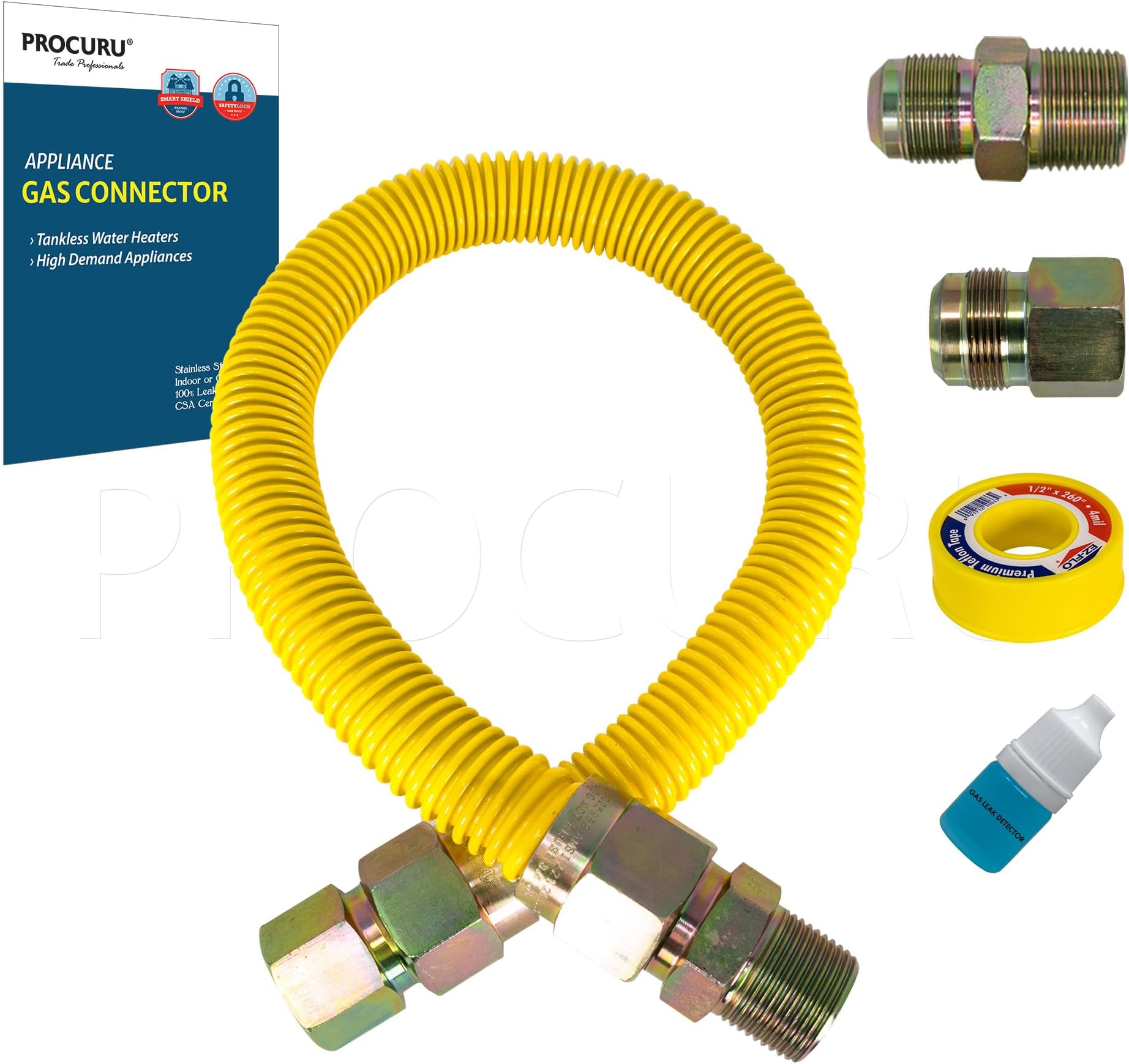 1" OD x 18" (1.5Ft) x 3/4"MIP x 3/4"FIP Universal Gas Flex Connector Kit, With or Without Service Valves, MaxFlow High Capacity Stainless Steel Tubing for Tankless Water Heater (Blue Series)