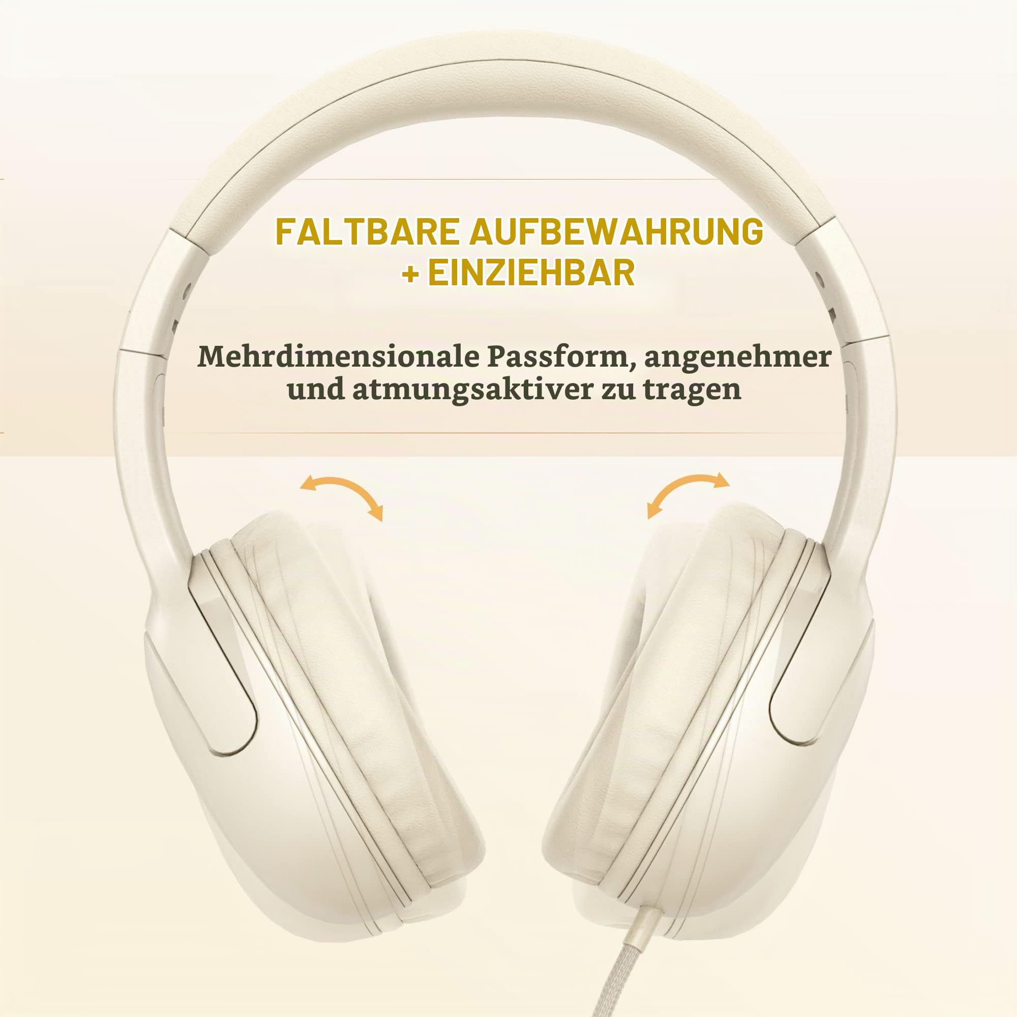LORELEI E5 Kabelgebundene Kinder-Kopfhörer mit Faltbarer & 3,5mm Klinkenbuchse Verwicklungsfreie Nylondraht-Stereo-On-Ear-Headsets für Schule/Tablet/Ipad/Kiddle (Beigeweiß)