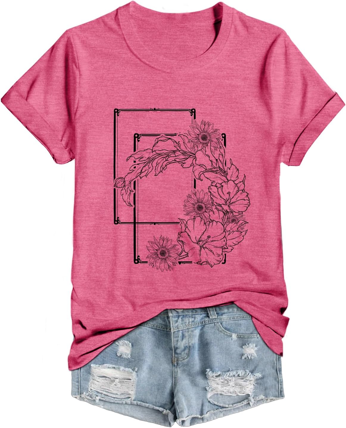 Womens Floral T Shirt Graphic Tees Short Sleeve Summer Tops Loose Crewneck Flower Printed Shirt Funny Wildflower Tshirt - Image 5