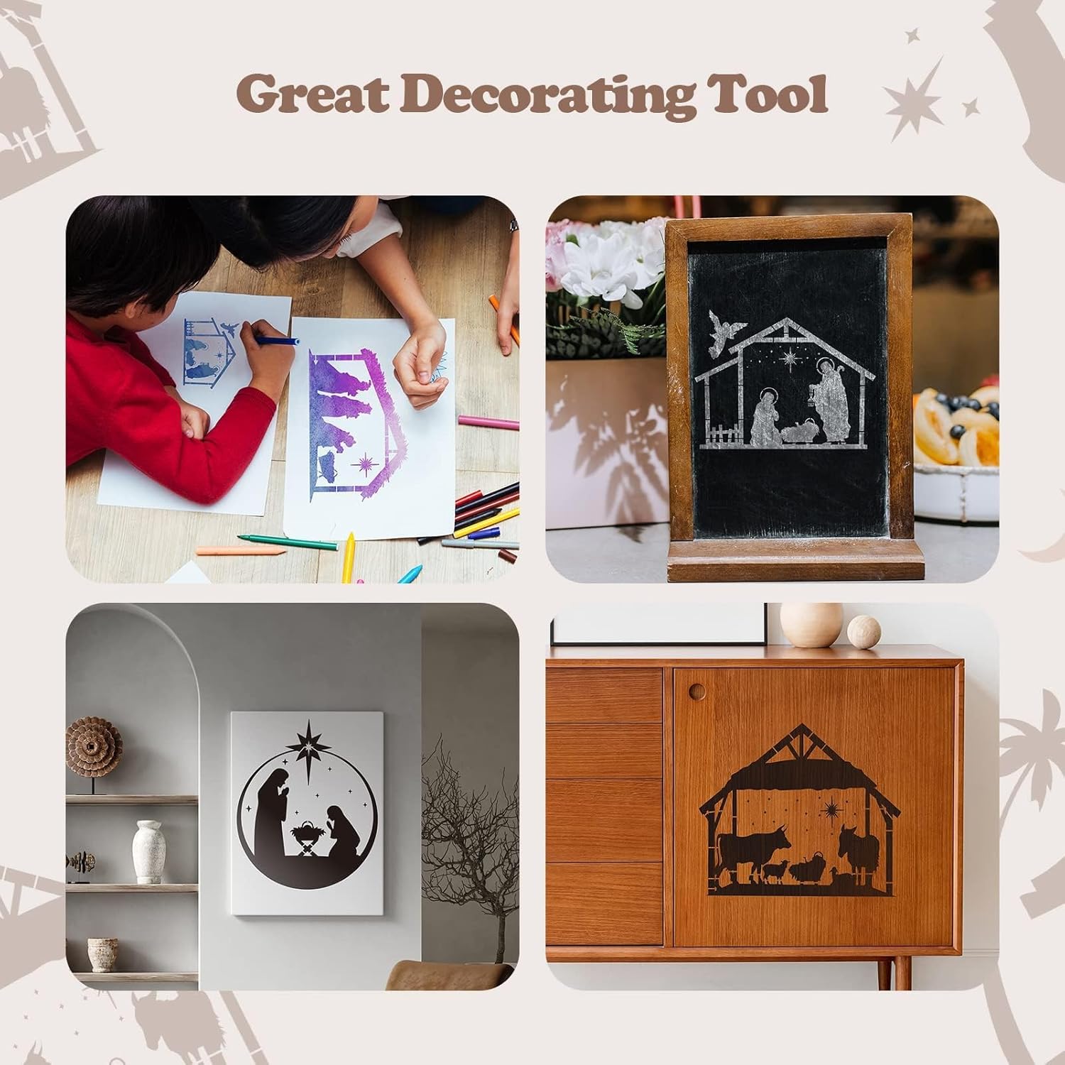 9 Plantillas De Pintura De Belén De Navidad, Reutilizables, Plantillas De Dibujo Para Pintar Sobre Lienzo De Madera Plantillas De Pintura