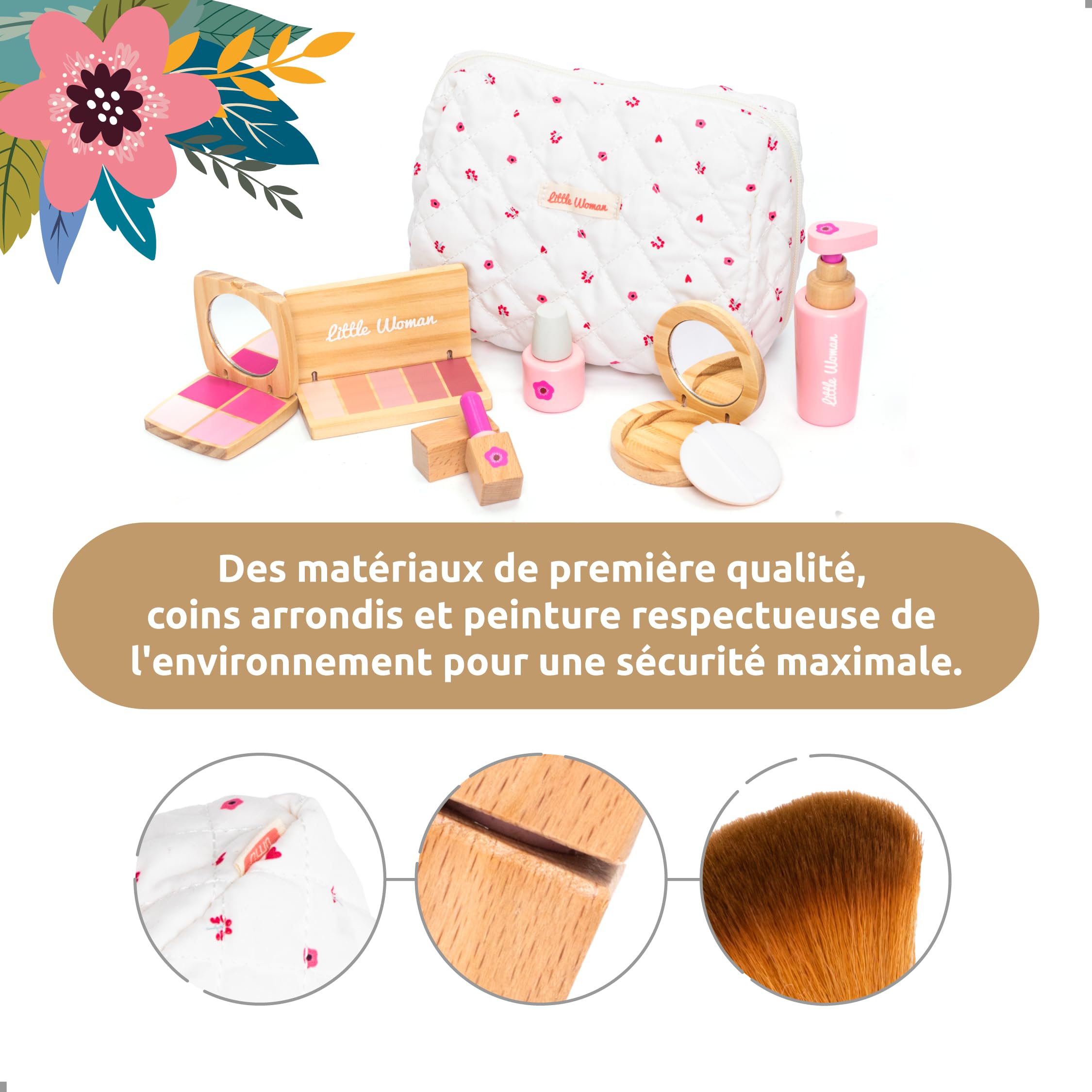 UMU® Coffret Maquillage Enfant en Bois – Set Cosmétique avec Rouge à Lèvres, Parfum, Poudre & Trousse de Maquillage – Jouet Beauté Fille dès 3 4 5 6 Ans
