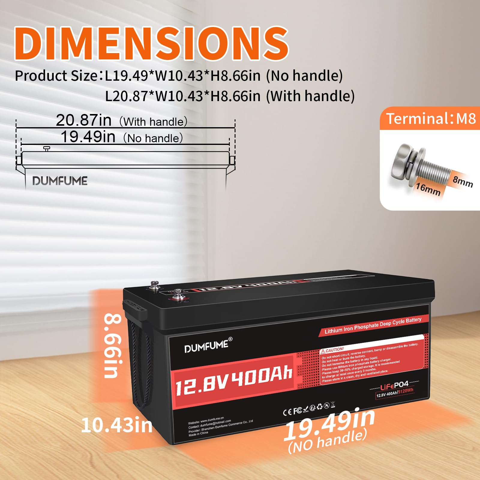 Bateria LiFePO4 12V 400Ah, 5120Wh, BMS 200A, 15000 Ciclos - Bateria Camper Estacionaria para Autocaravana, Solar Aislado, Vehículo Eléctrico y Uso Profesional