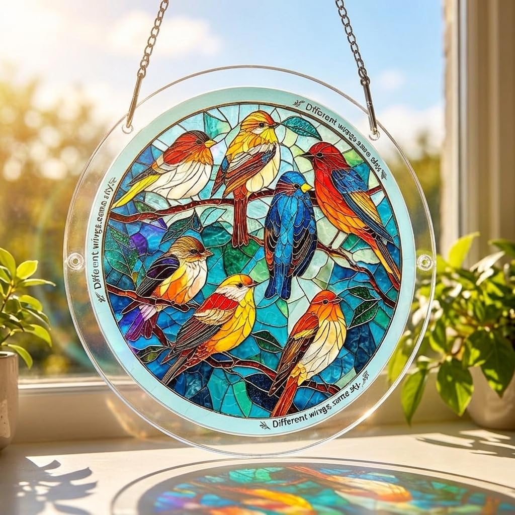 Acrylic Hummingbird Puzzles Window Hanging, 83 Piece DIY Stained Glass Style Art Decor for Home Office Garden Window Hanging, 7.87 in Hummingbird Puzzle Rainbow, DIY Puzzle Kits for Adults — view 8