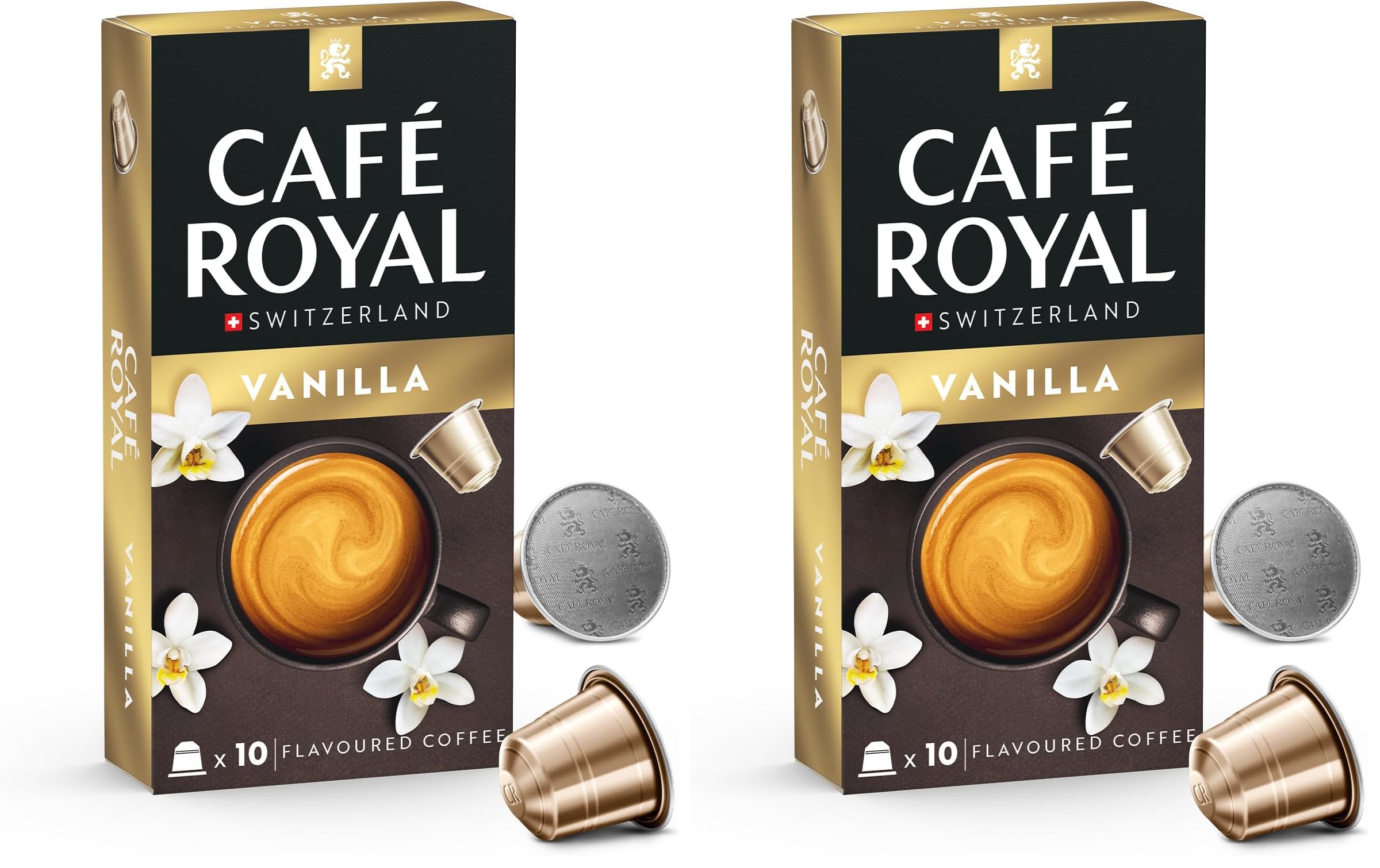 Café Royal Vanilla Coffee Capsules (10 Capsules), Naturally Flavoured, Light Roast 100% Arabica – Compatible with Nespresso Original and Café Royal Coffee Machines (Pack of 2)