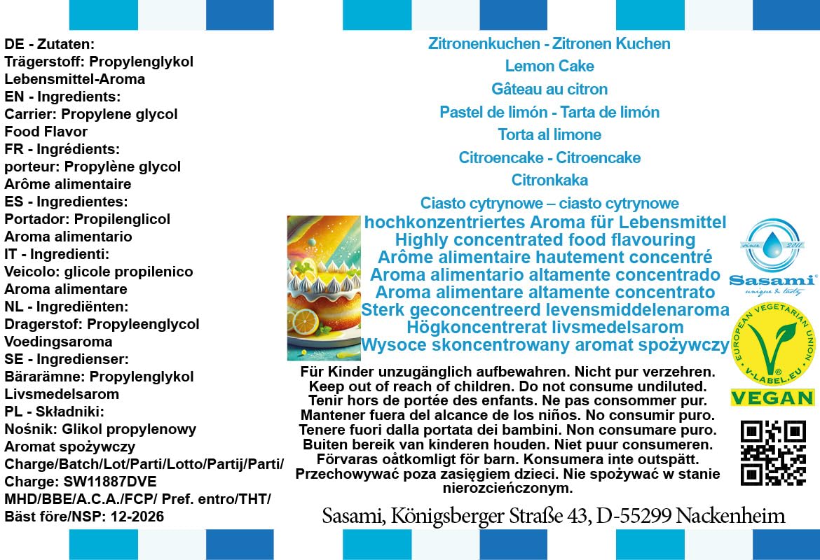 Zitronenkuchen - Zitronen Kuchen Aroma Konzentrat - Vegan - Sasami - 100ml