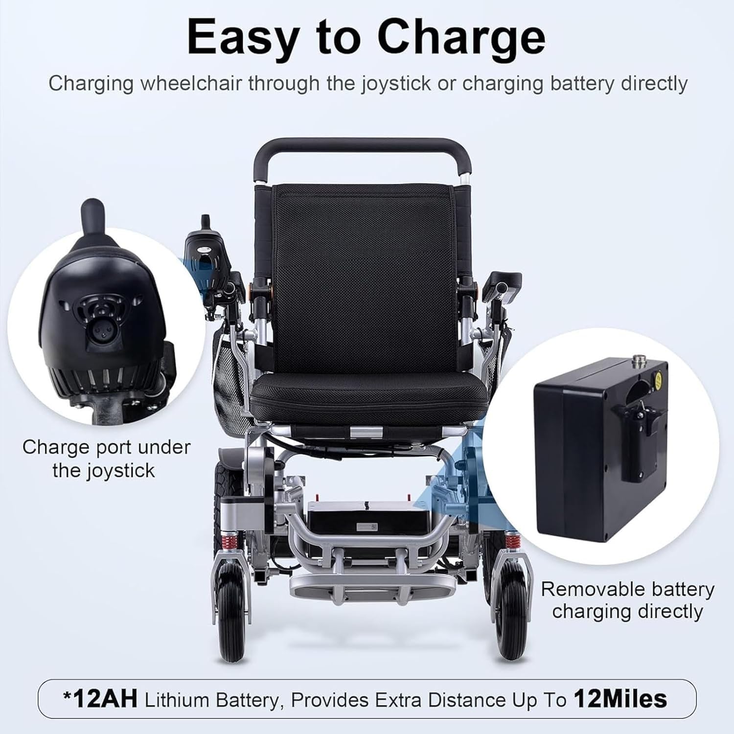 Carrozzina elettrica Pieghevole in Alluminio Ultraleggera, carrozzine Leggere per Tutti i Terreni, capacità di carico di 130 kg, potenti Motori da 500 W per Anziani e D