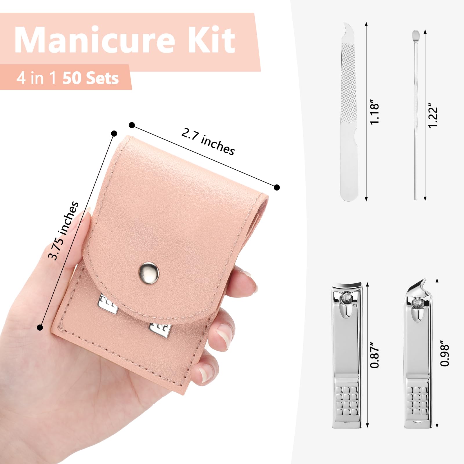 Geosar Juego de 50 juegos de manicura de viaje, cortaúñas, pedicura, herramientas profesionales para el cuidado de las uñas, juego de uñas de acero inoxidable con estuche de viaje portátil, regalos