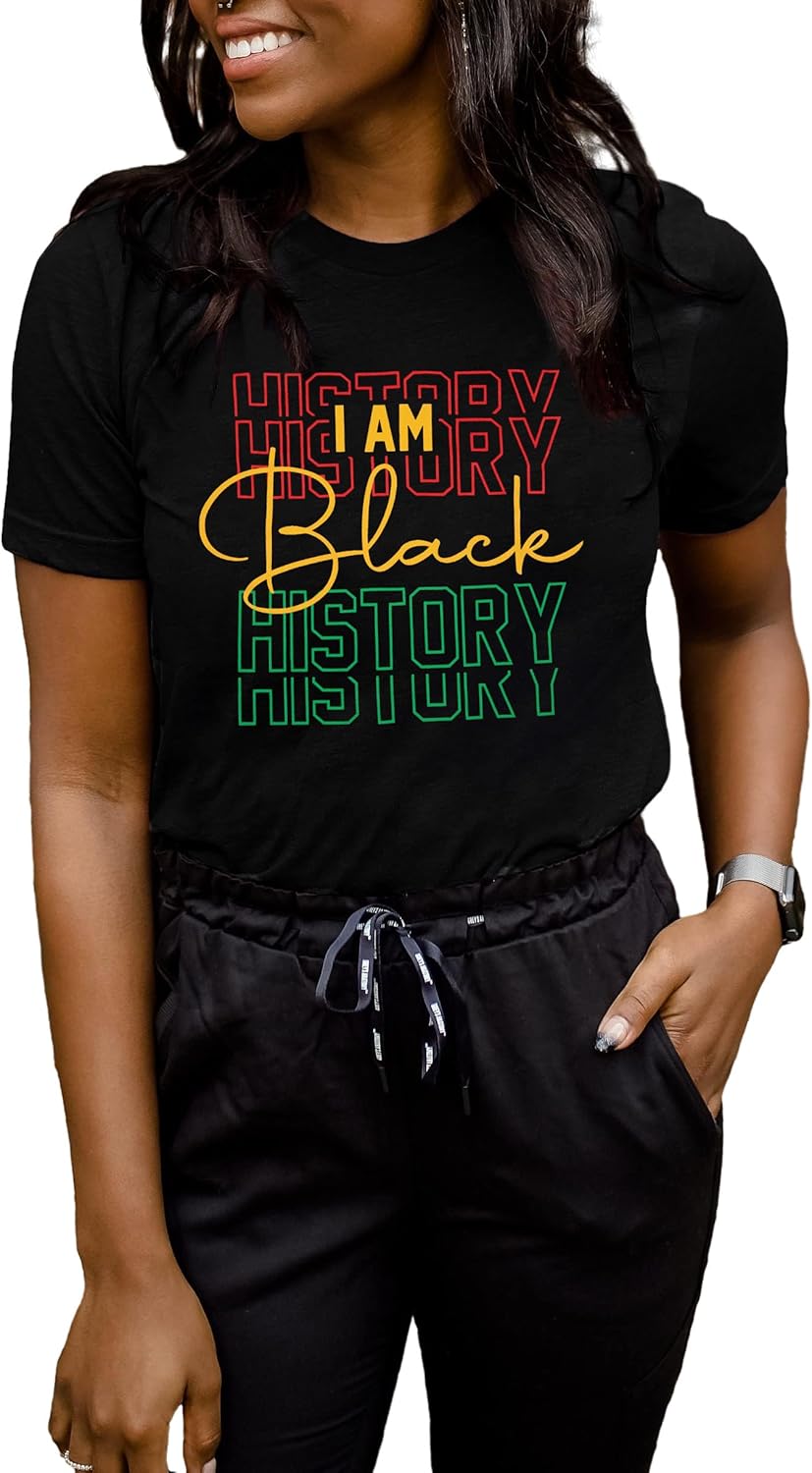 Black History Shirts Women Black History Month T-Shirt I am Black Print Tee Tops African American Shirts - Image 2