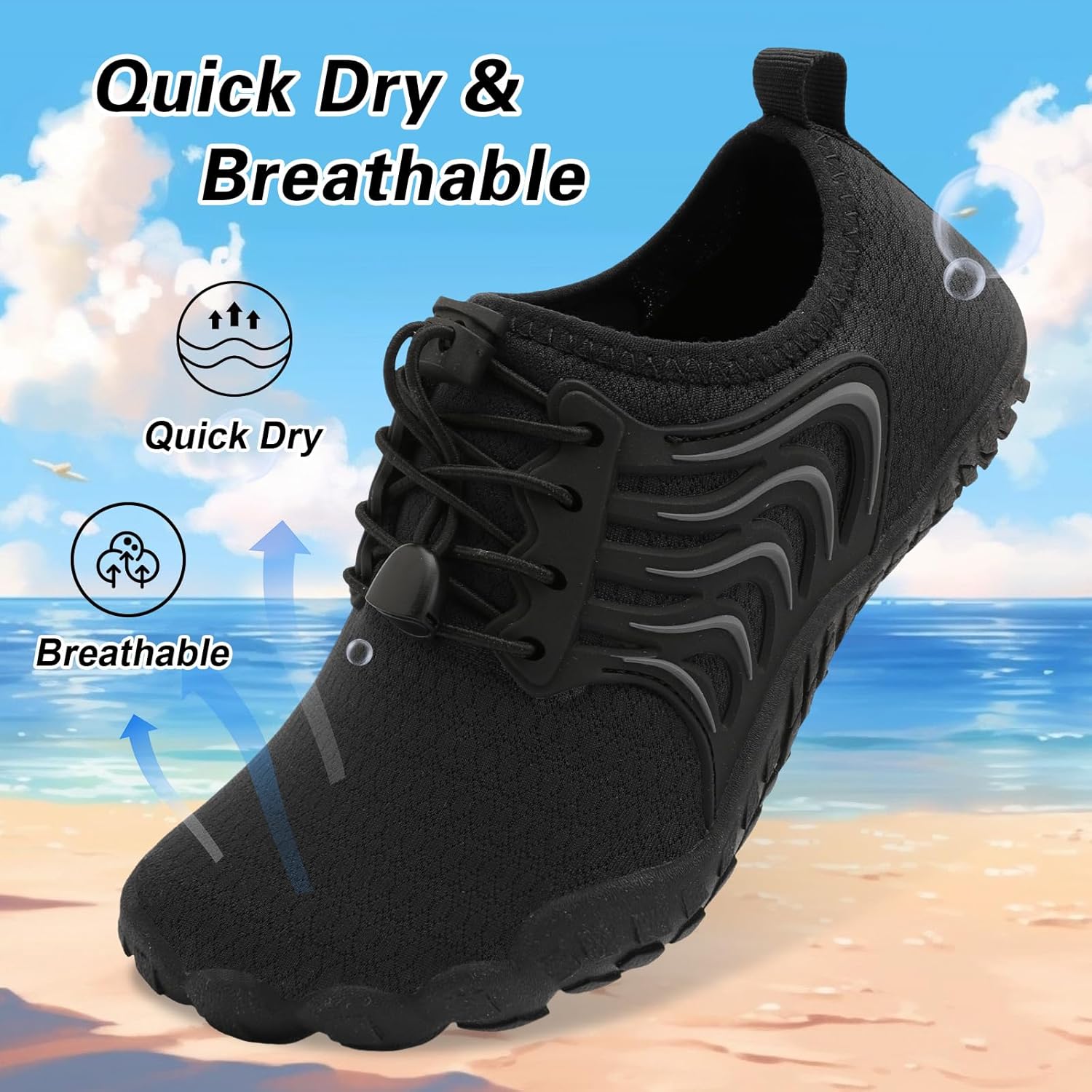 BARERUN Kids Water Shoes Boys Girls Barefoot Aqua Socks Quick Dry Breathable Sports Aqua Athletic Sneakers Wide Toe Adjustable Lightweight Beach Swim Pool Shoes - Image 4