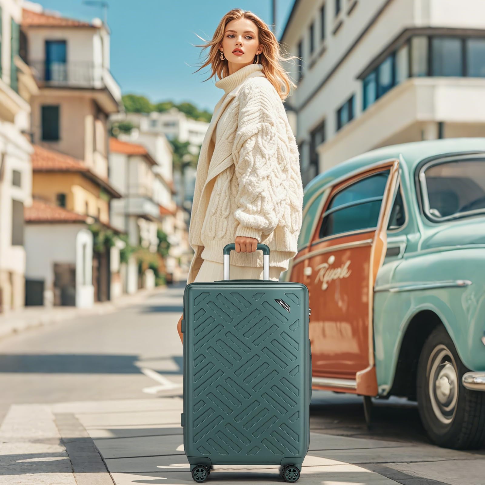 64,5cm Valigia Media Rigida Leggero da Trasportare Trolley Medio Rigido con Ruote e Serratura TSA,Verde