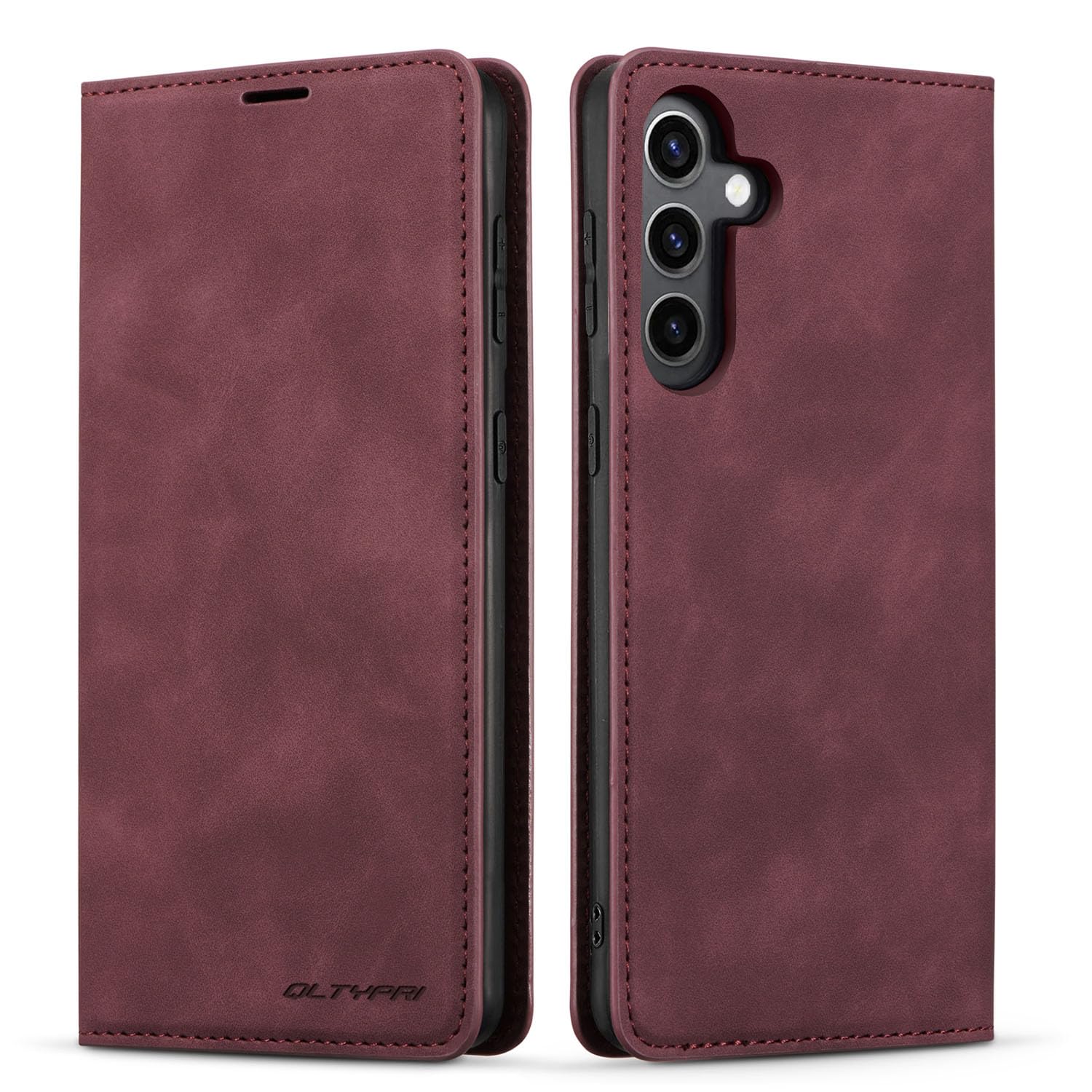 Coque Samsung S26 en cuir premium vin rouge QLTYPRI élégante avec rabat