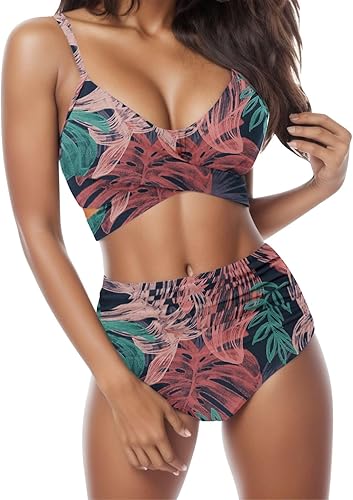 DUOWEI Swim Shorts Juniors Women Swimsuit 2 Piece Bathing String Waisted Criss Printed High Sunflower Bikini Top for