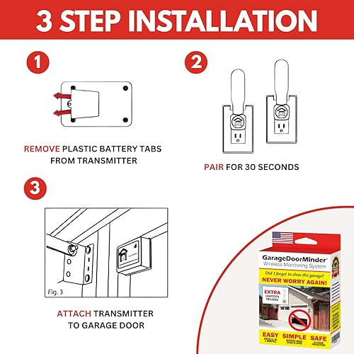 Miniatura 3 de Garage Door Minder® Paquete combinado de 2 habitaciones. Sin Wi-Fi. En el sistema de monitor y alerta del hogar. 100% inalámbrico. Se instala en dos