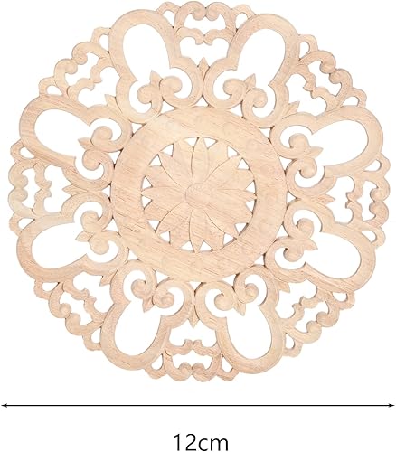 Miniatura 2 de MUXSAM Apliques redondos tallados en madera, sin pintar, calcomanías centrales de tallado de madera ornamentada para armario, puerta, cajón, pared,