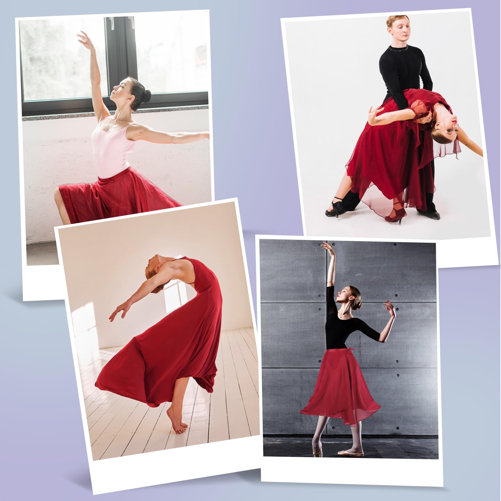 Lusofie Gonnellino Danza Classica Donna Lunga Trasparente da Ballo Avvolgente in Chiffon Bordeaux con Cintura Regolabile - Gonna Tulle Adatta a Tutti i Tipi di Danza e Halloween