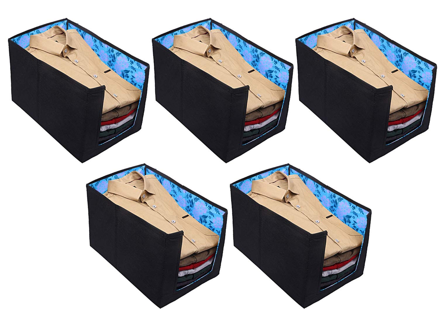 Kuber Industries Flower Design Non-Woven 5 Pieces Shirt Stacker Wardrobe Organizer (Blue) - CTKTC23243 (B07YBJF9FY) Amazon Price History, Amazon Price Tracker