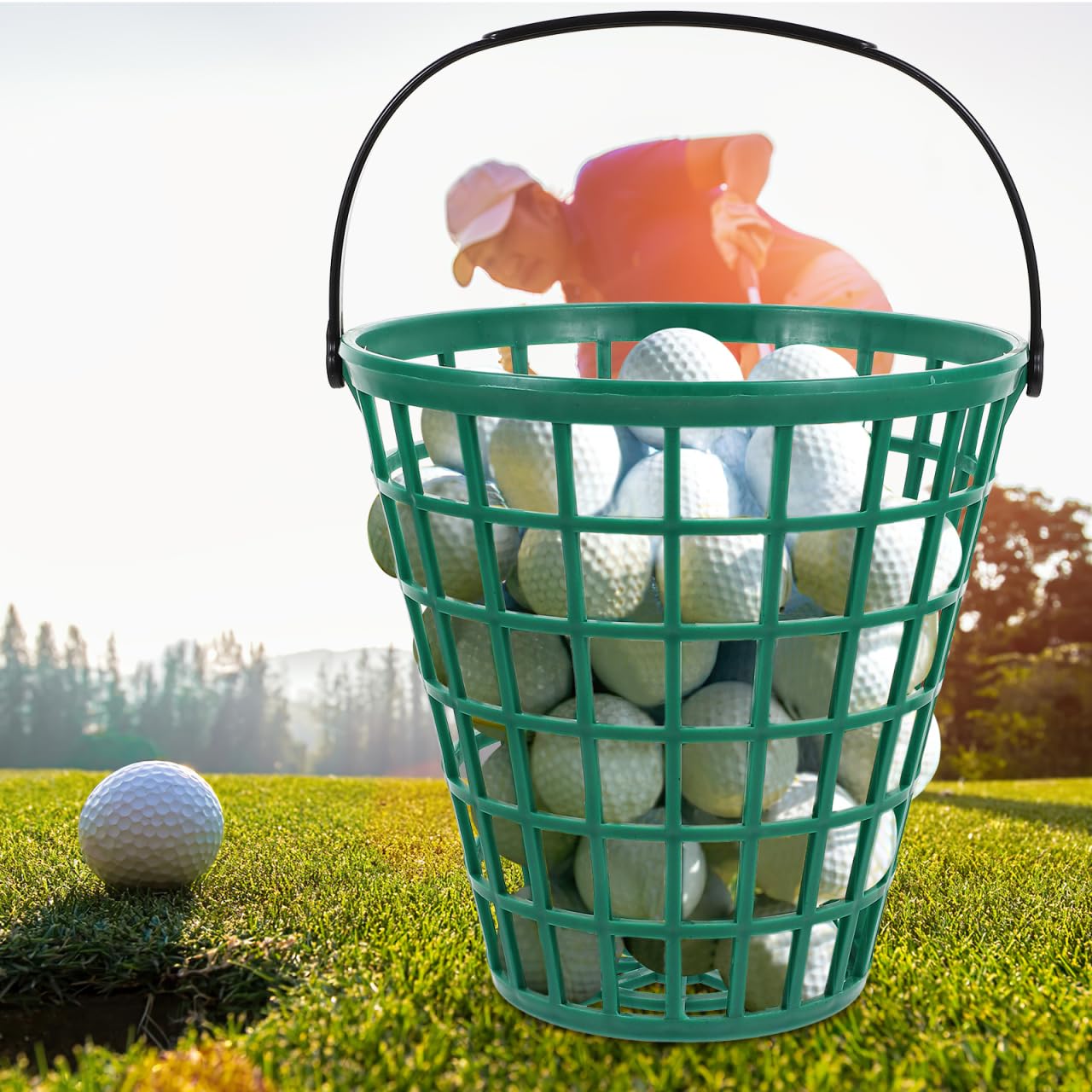 BESPORTBLE de Rangement pour balles de Golf, Panier de Rangement pour balles de Golf, Panier de Golf avec poignée, Peut contenir 75 balles, Nylon Durable, Vert