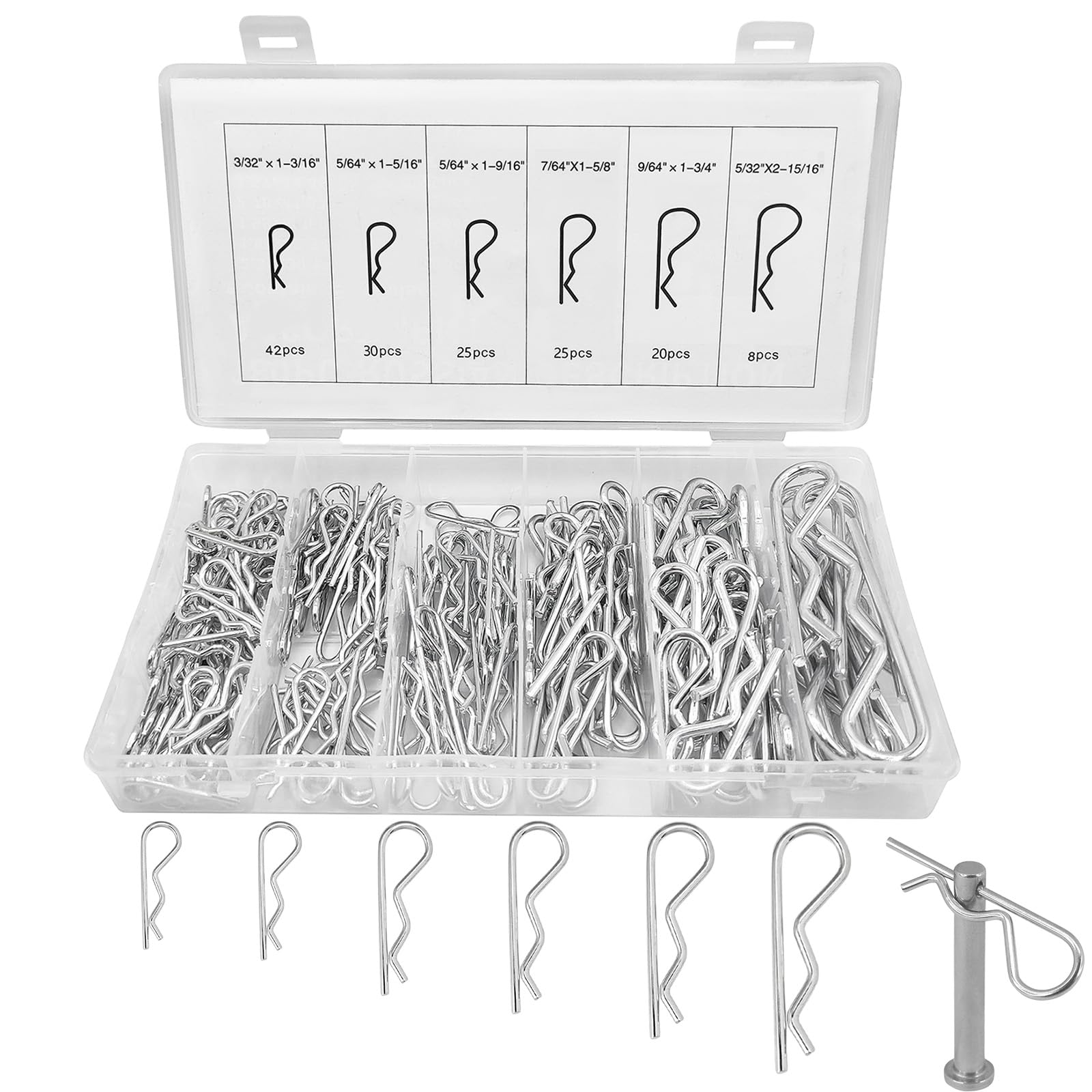 Cotter Pins Assorted, MOLENCO 150 Pcs Spring Steel Split Pins, Zinc Plated R Clips R Shaped Clip, Split Pins Retaining Hairpin Fastener for Automotive, Marine, Tractor, Mower