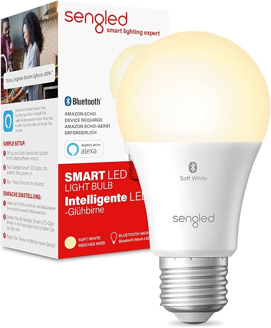 Sengled Smart Bulb, Alexa Light Bulb, Bluetooth Dimmable LED Bulb E27, Works with Amazon Alexa (Echo and Echo Dot), Remote Control Voice Control, Energy Saving 8.8W 806LM, Soft White, 1 Pack, B11-U21W
