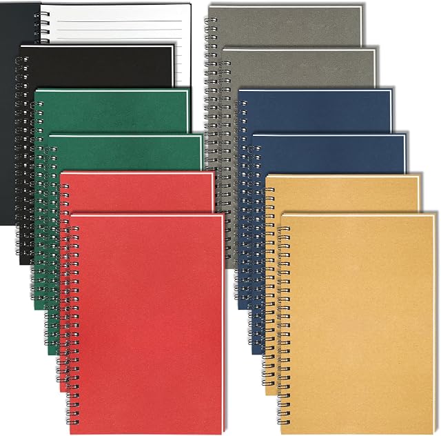 Spiral Notebook 12Pack, 5.7x8.3”A5 Notebook for Work 120 Lined Page Notepad | Lined Notebook Spiral Bound Journal College Ruled Colored Kraft Soft Cover Coil Notebooks for Work Office School Study