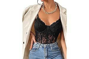Women's Black Lace Corset Cami Bodysuit