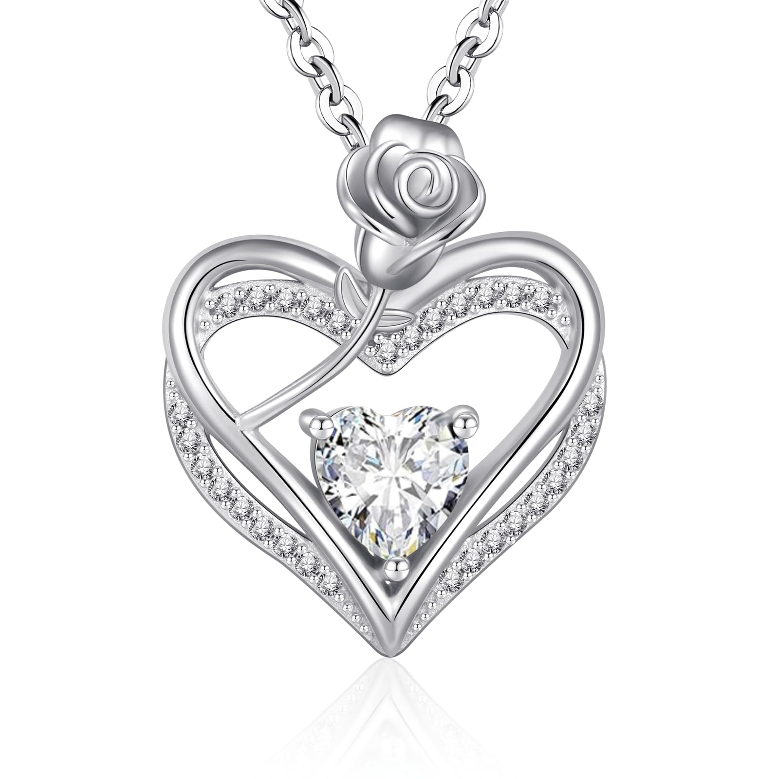 Gifts for Wife/Mother/Girlfriend Necklace,925 Sterling Silver Necklaces for Women Rose Flower Necklace Jewelry Gifts for Women Her Birthday Birthday Mother's Day Christmas Valentine's Day