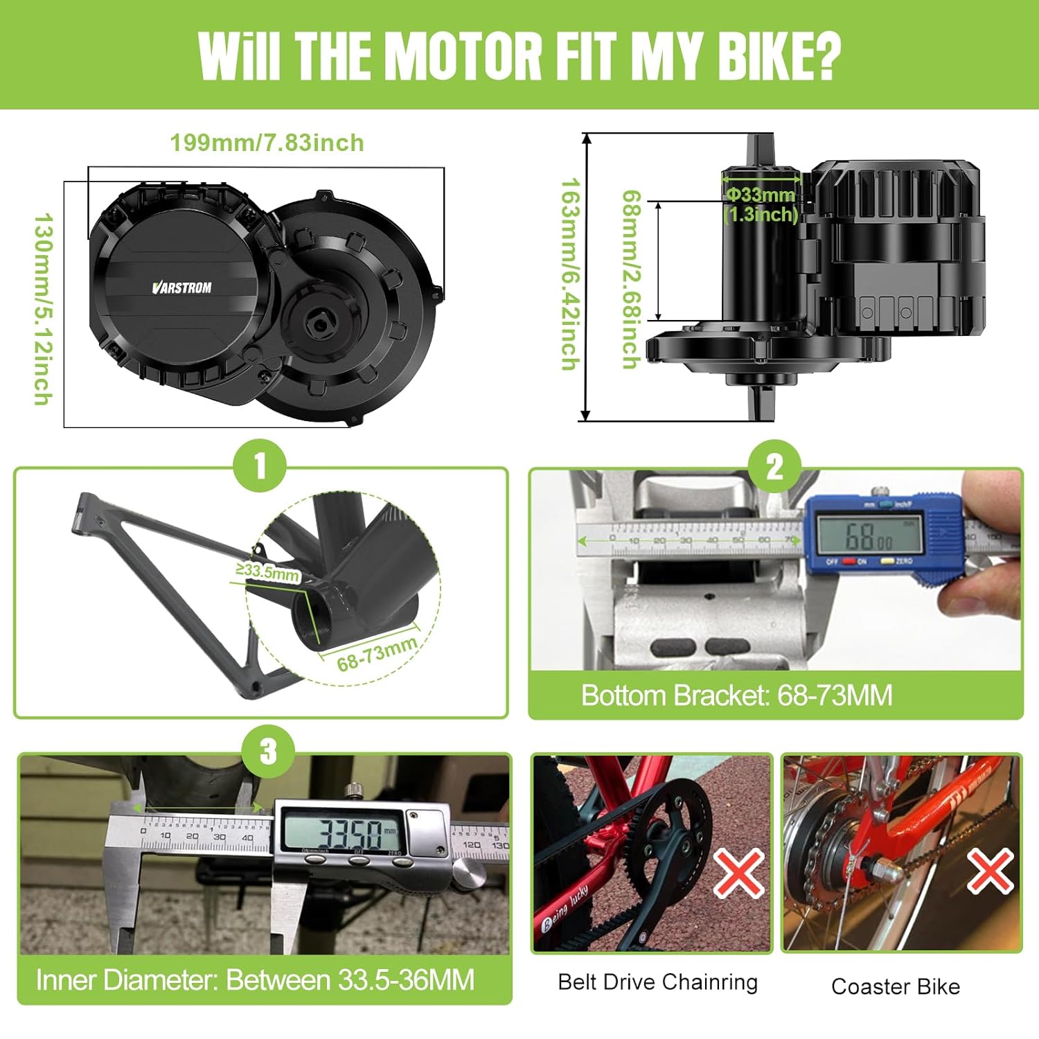 Vastrom VSM01 750W 48V Mid Drive Torque Motor Ebike Conversion Kit for BB68-73mm IPX5 Waterproof Torque Sensor