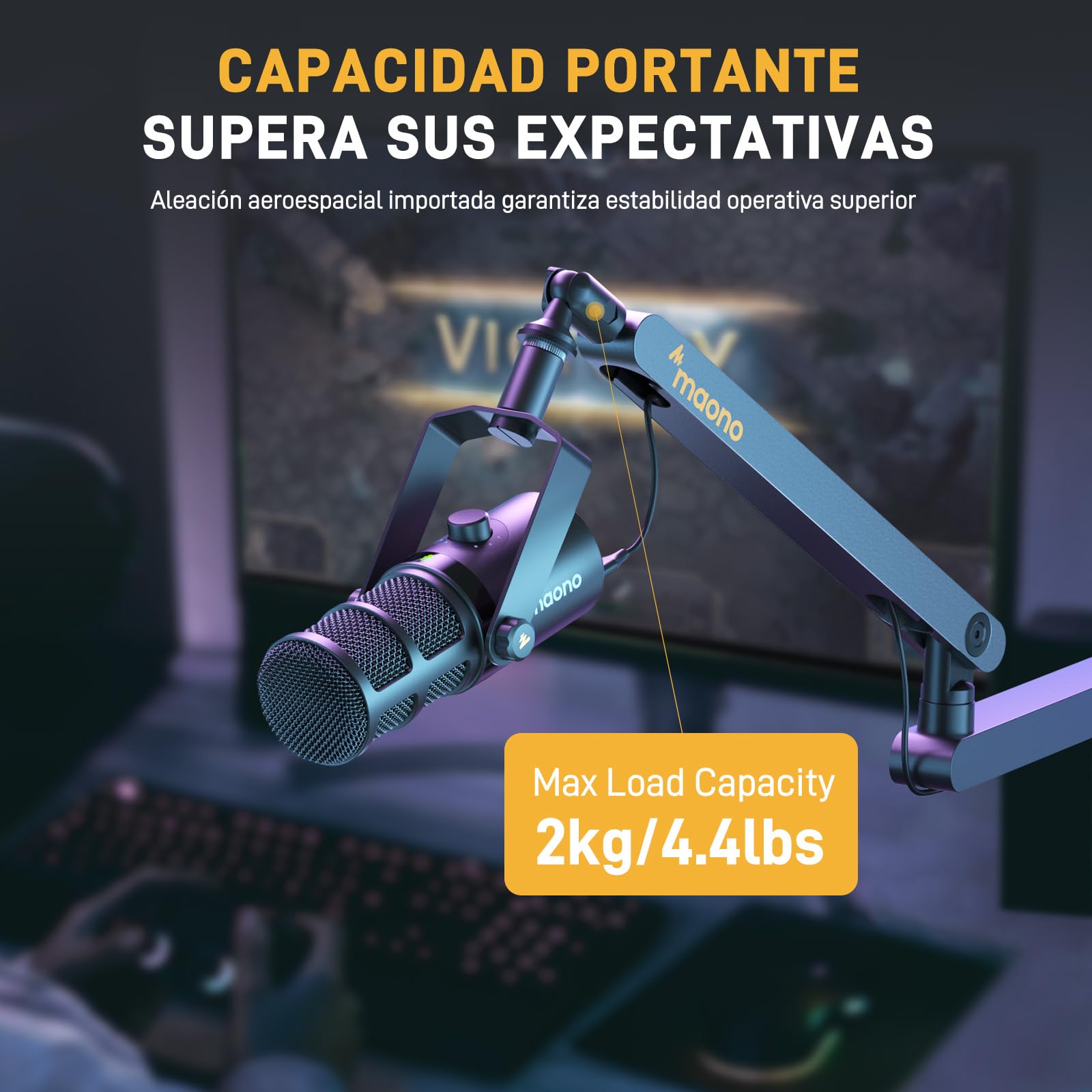MAONO Brazo Micrófono BA92 Negro - Brazo plano con canal para cables, abrazadera de mesa, totalmente ajustable. Ideal para podcast, streaming y oficina en casa