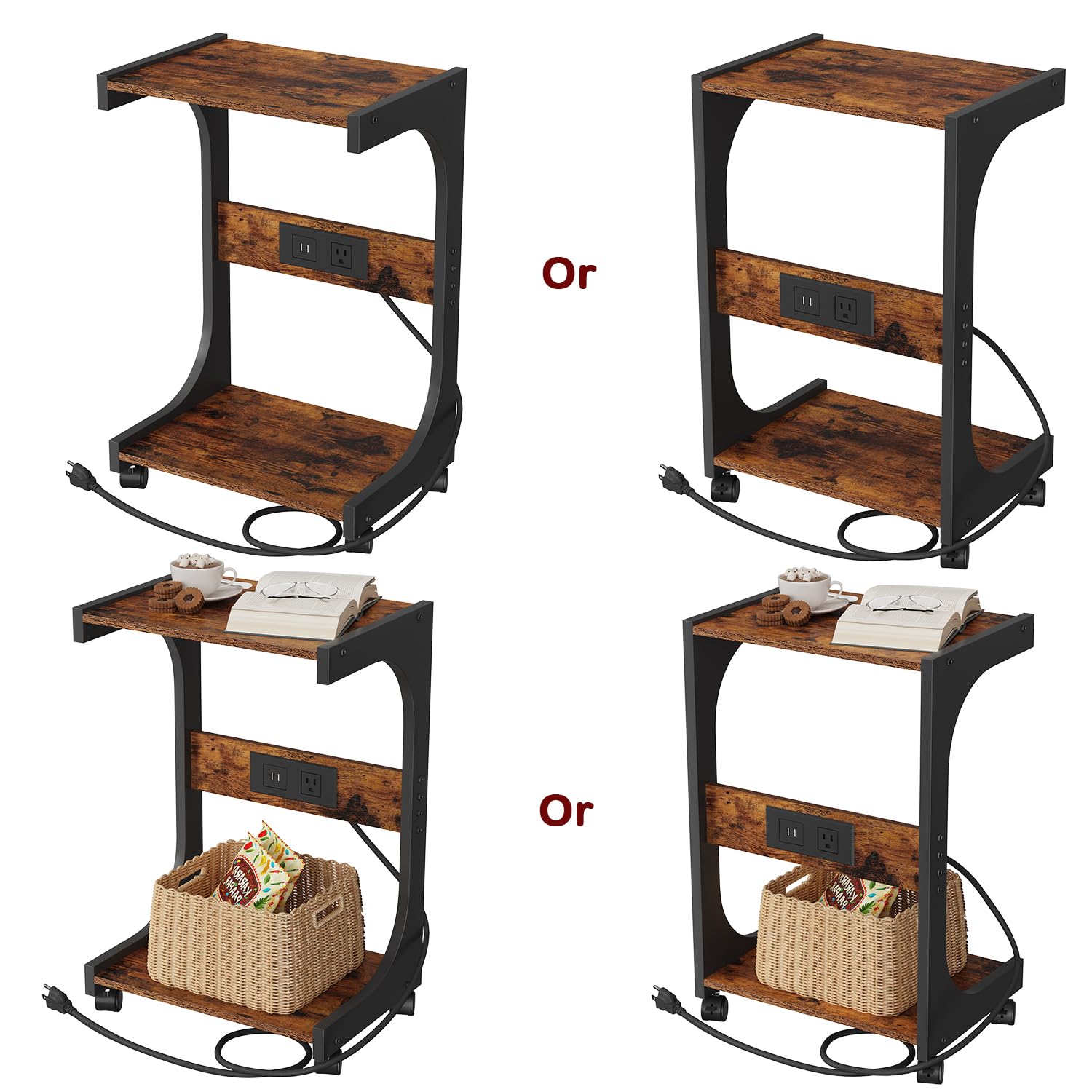 VIMBER C Shaped Table End Table with Charging Station, Side Table with ...