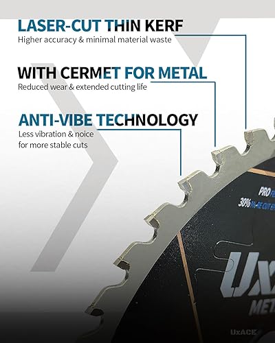 Miniatura 4 de UXACE Hoja de sierra circular de 5-38 pulgadas, 30 dientes, eje de 20 mm, para metal ferroso, hoja de corte de acero, punta de carburo, corte