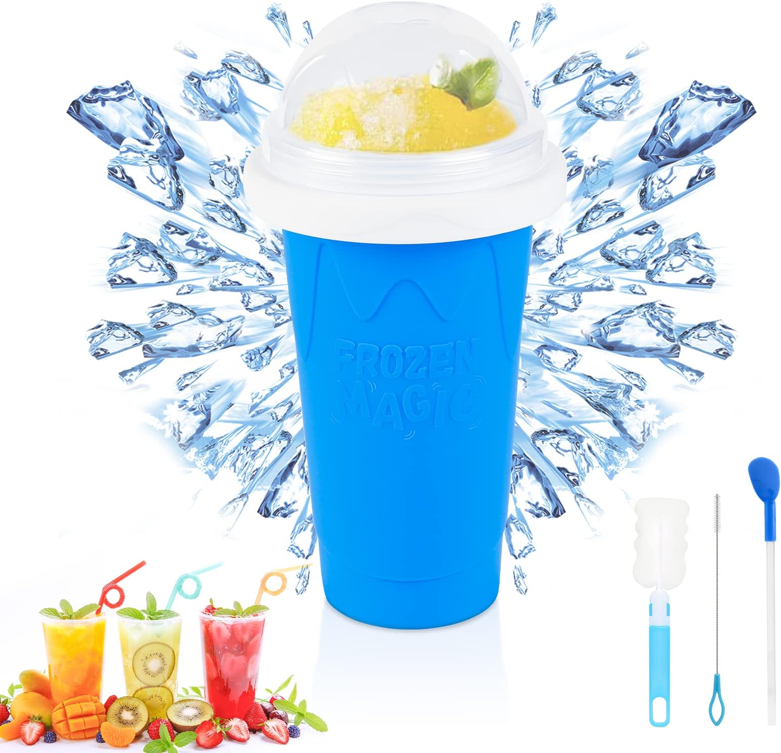 Slushie Maker Cup - Quick Frozen Magic Cup, Portable Double Layers Cool Slushee Maker For MilkShake, Juice, Ice Cream Make & More, Super Fun and Cool Stuff Present For Kids, Friends & Family - Blue