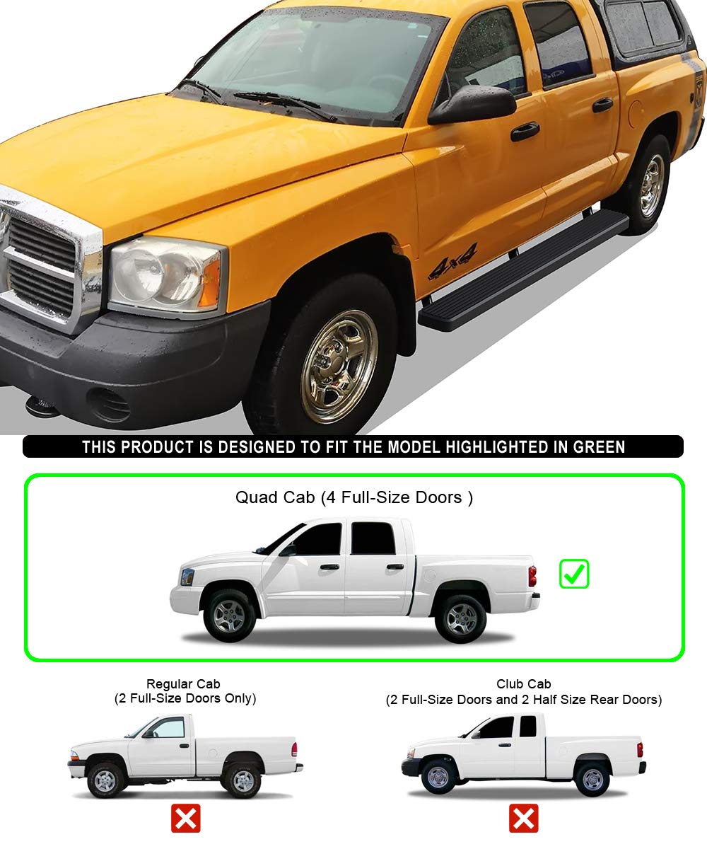 APS Running Boards 6 inches Matte Black Compatible with Dodge Dakota 2005-2011 Quad Cab (Nerf Bars Side Steps Side Bars)