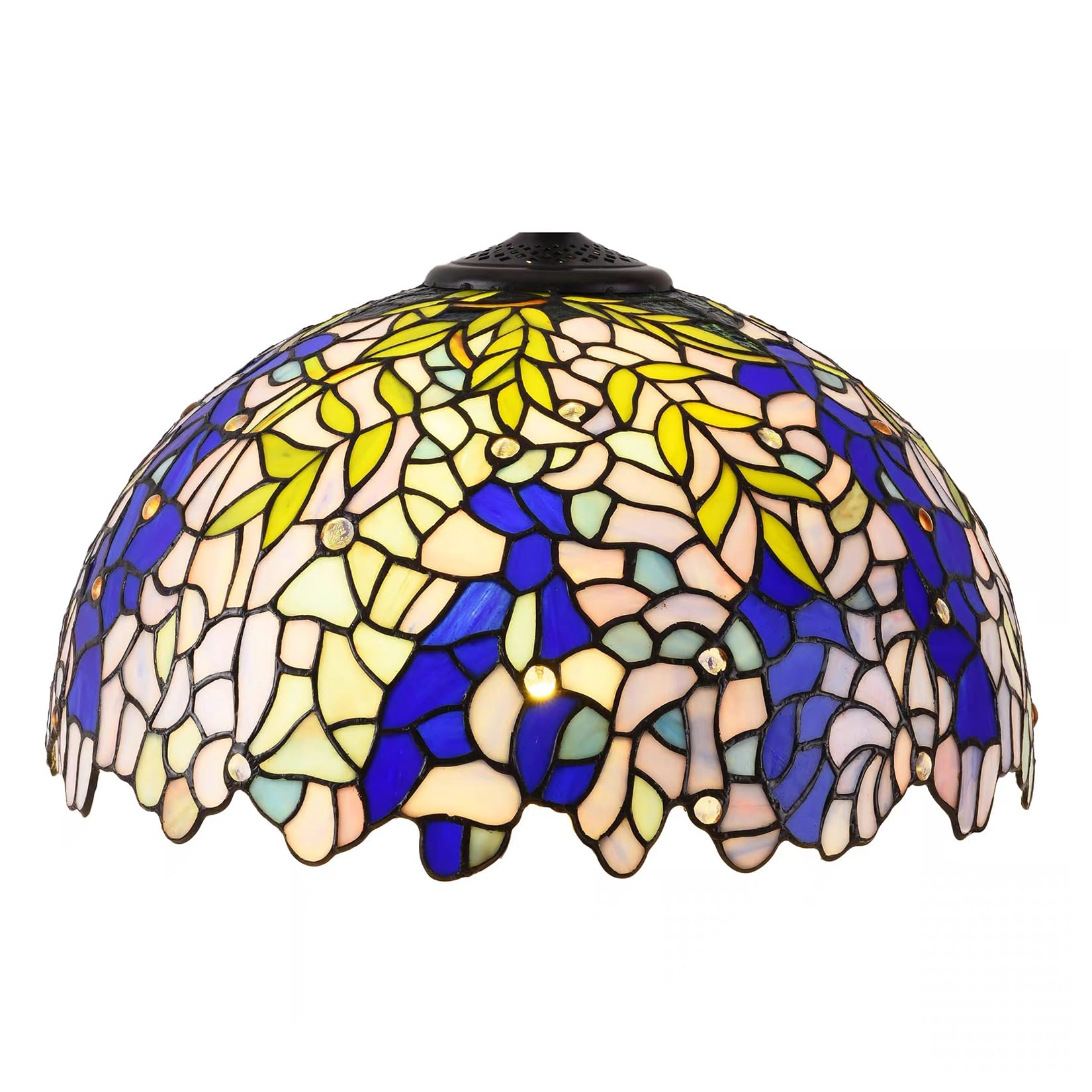 SaryEdge 16-Inch Tiffany Style Stained Glass Lamp Shade Replacement, Only Pastoral Floral Lampshades, Retro Lantern Shade Fit for Table Desk Lamp, Bedside Reading Lamp,Wisteria，Wisteri，Wisteria