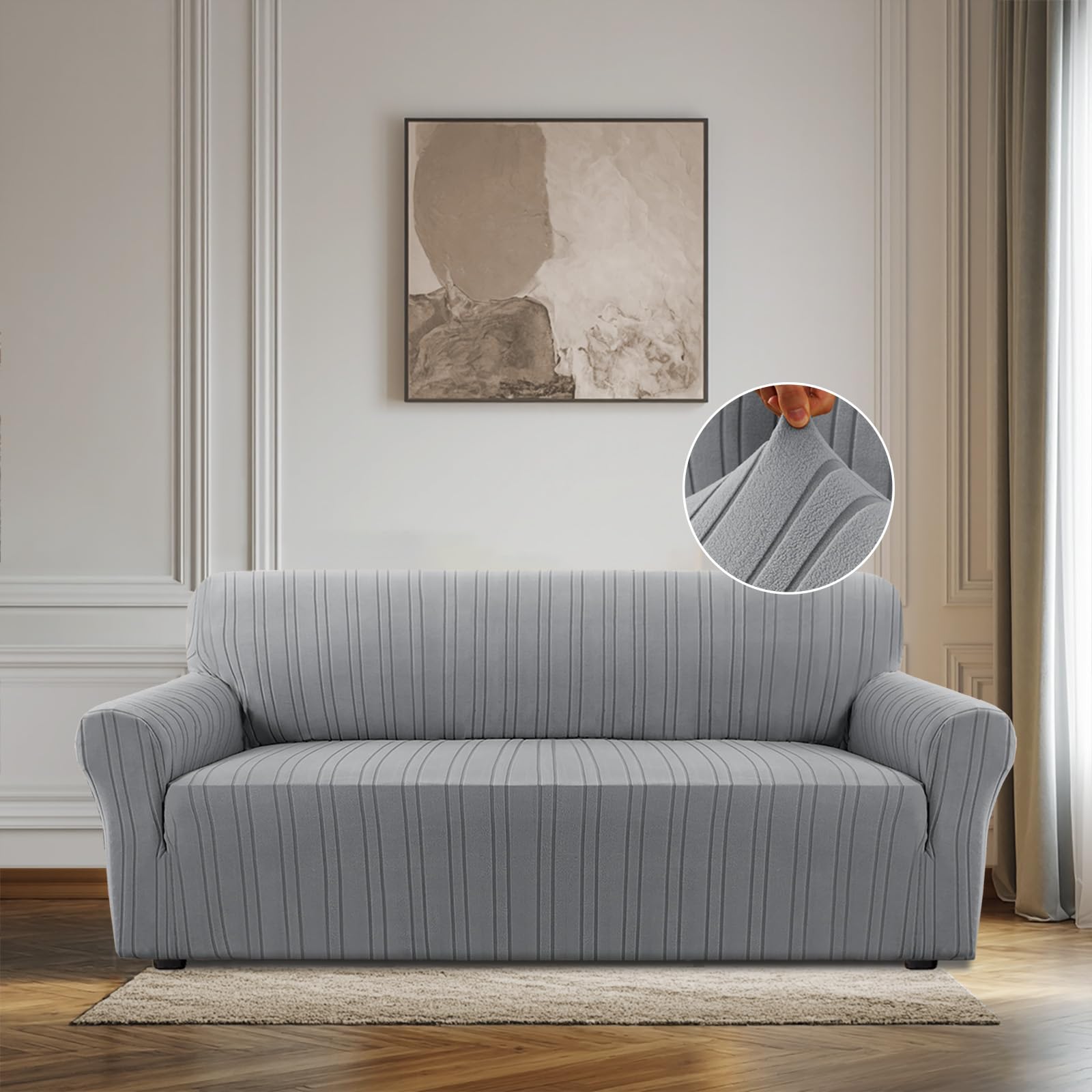 BellaHills Strecken Sofabezug 3 Sitzer (185-215CM) Superweich Elasthan Sofaüberwurf für Hunde Haustier Couchbezug Möbelschutz mit Armlehne, Grau