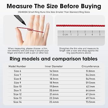 Smart Ring Sizing Kit The Smart Ring Not Standard US Ring Sizes Measurement of Finger Size Before You Buy(Tar Black, Size 6-13)