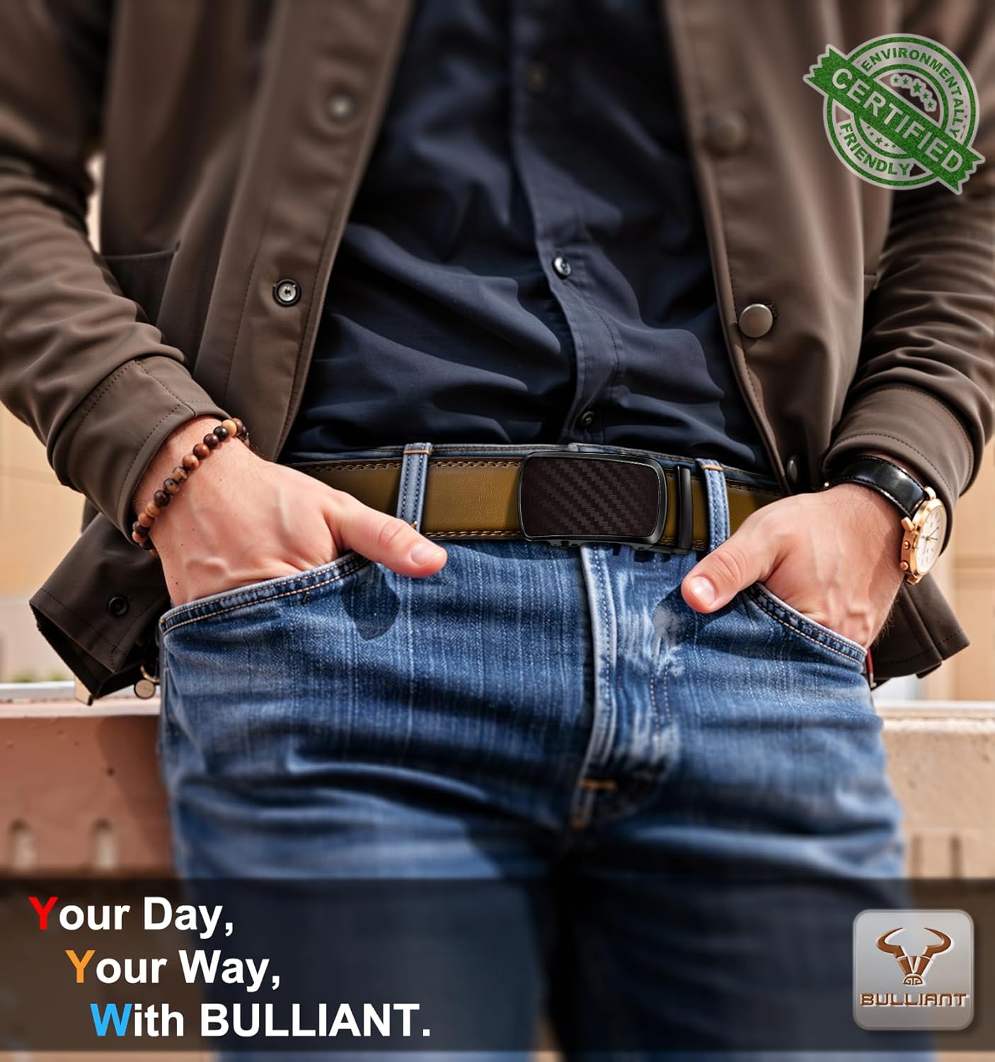 BULLIANT Men's Ratchet Belt 2 Pack-Click Leather Belt Adjustable for Men Gift 1 3/8-Cut for Perfect Fit - Image 6