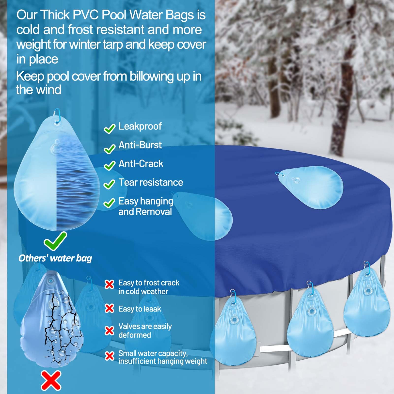 Pack De 10 Bolsas De Agua Para Cubierta De Piscina, Pesas De PVC Con Gancho, Protección Anti Viento Para Invierno Y Verano