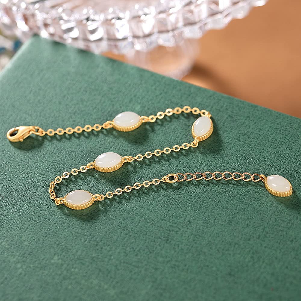 Girls Accessories Bracciale in Argento Sterling 925 Vintage da Donna Semplice Giada Dorata e Giada Bianca Fascino Classico per Gioielli Spiaggia Estiva Birthday Gift