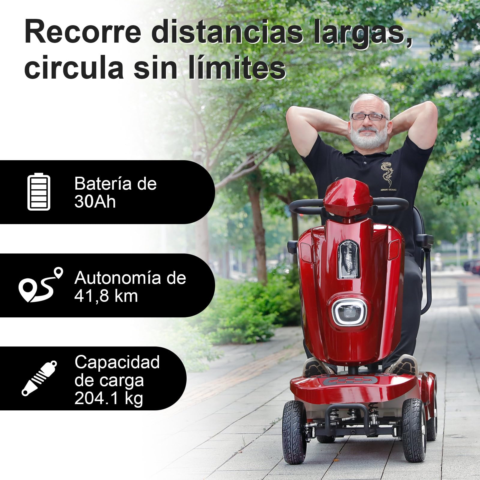 Ecomobi MS02 PLUS Scooter de Movilidad para Adultos, Rojo, 30Ah