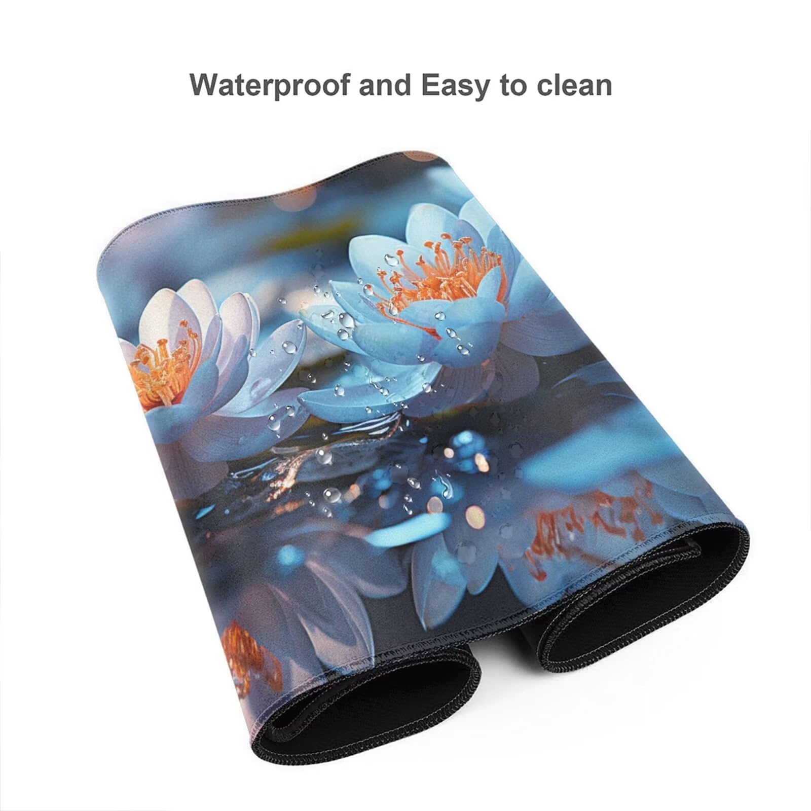 Alfombrilla Ratón Azul Alfombrilla Ratón XXL 1600 x 800 mm, Loto Mouse Pad Gaming con Bordes Cosidos, Impermeable Mousepad Base de Goma Antideslizante Duradera, Mouse Pad para Oficina Accesorios Q1150
