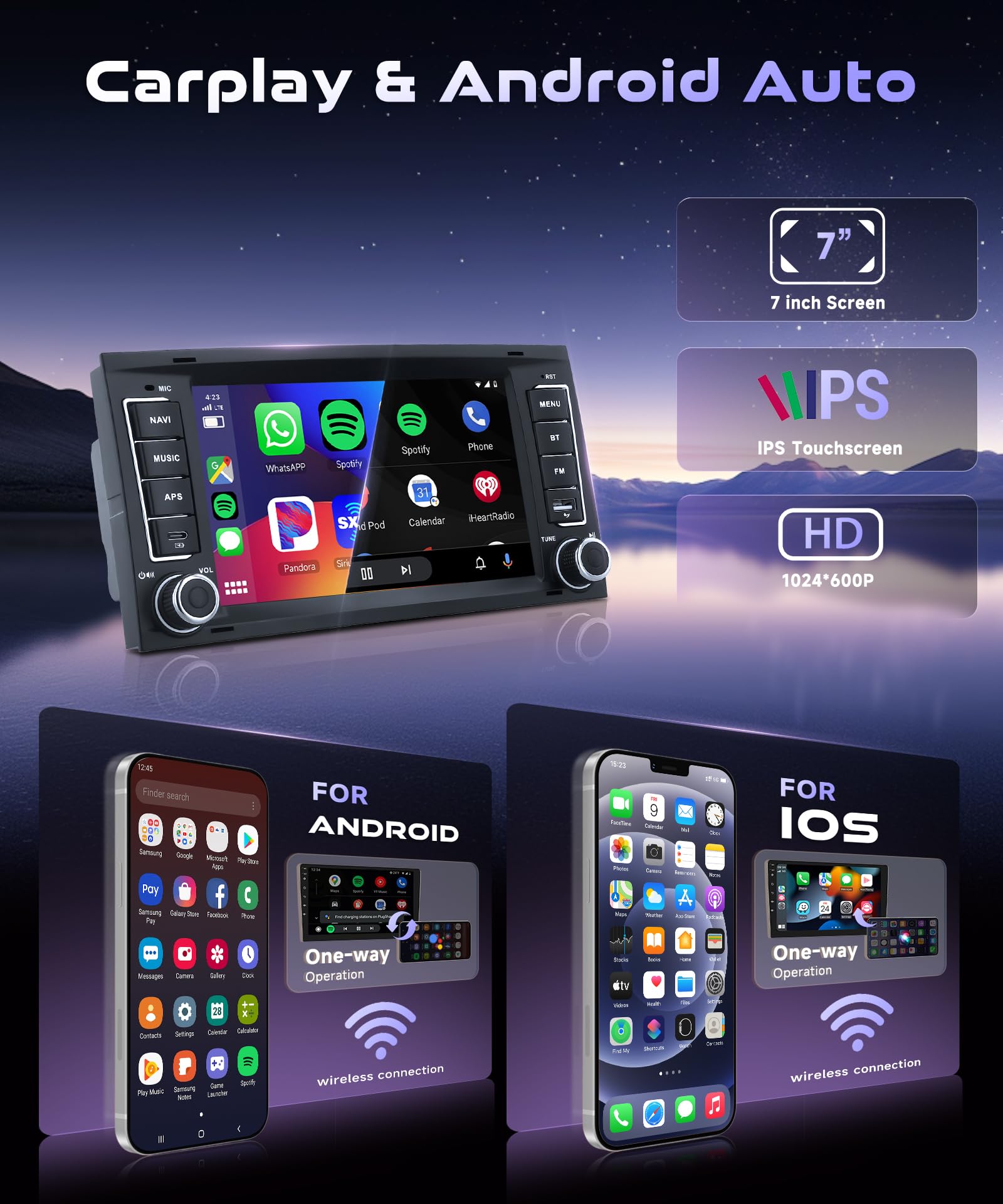 Radio samochodowe 4G/64G VECHTEL 7" do VW Touareg 2004-2011/VW Transporter TS 2004-2009 Carplay Android Bezprzewodowe Auto, EQ, WiFi GPS, RDS/FM Radio 2 Din, radio samochodowe Bluetooth z kamerą