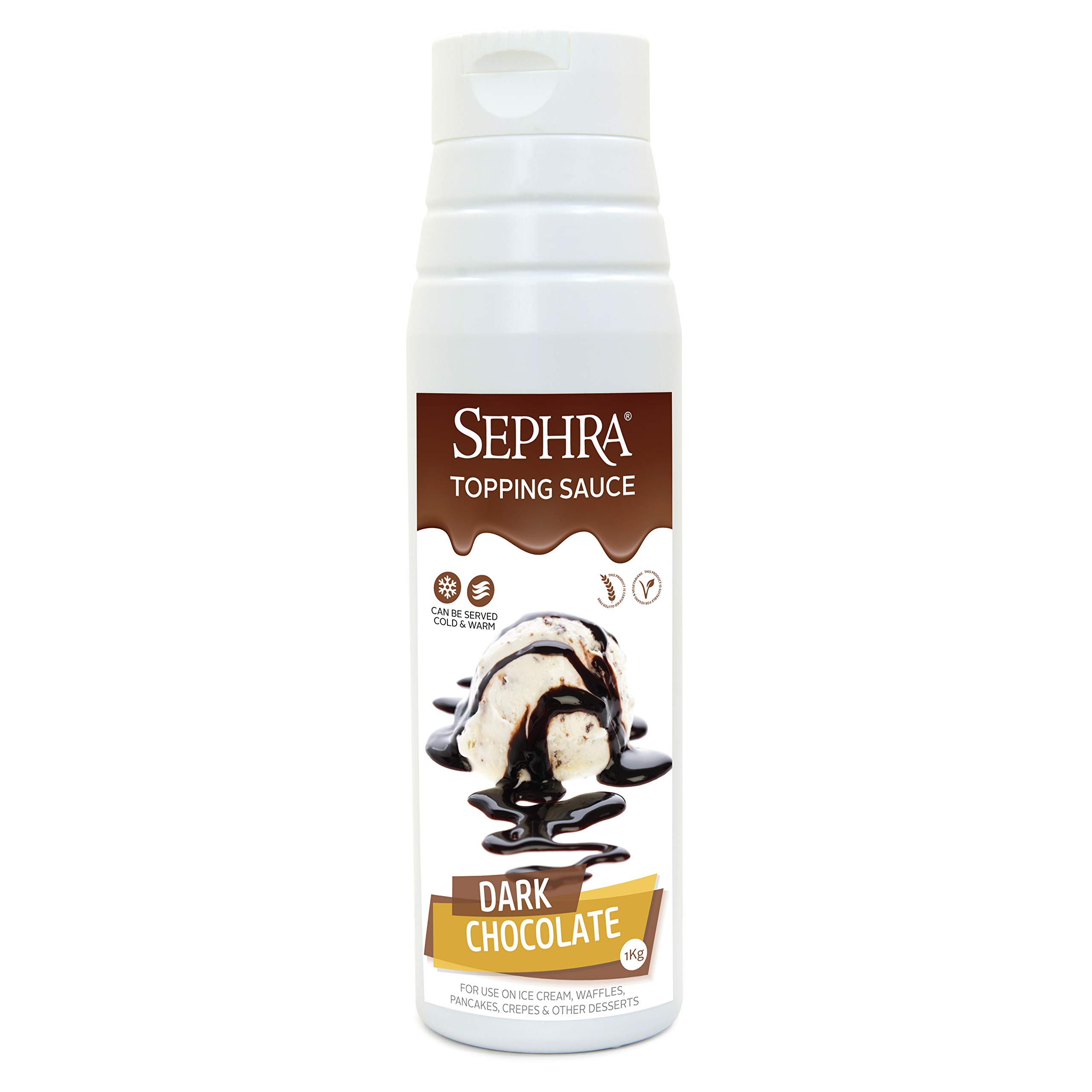Sephra - Salsa da dessert al cioccolato fondente da 1 kg – Comoda bottiglia Squeezy – Sciroppi per gelati, cialde, pancake, crepe, frullati, frullati, frappes o immersione (cioccolato scuro)