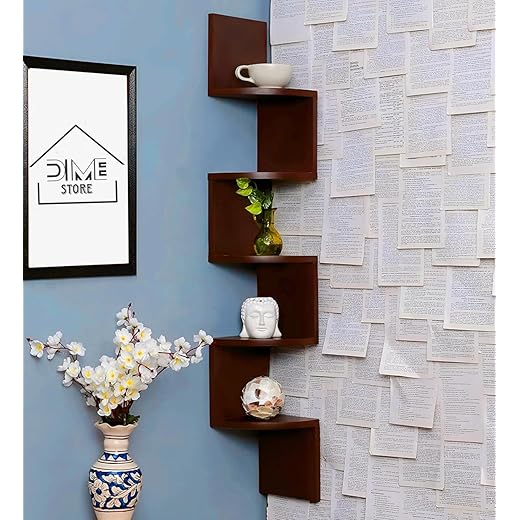 Dime Store Wooden Corner Wall Shelf 5 Tier