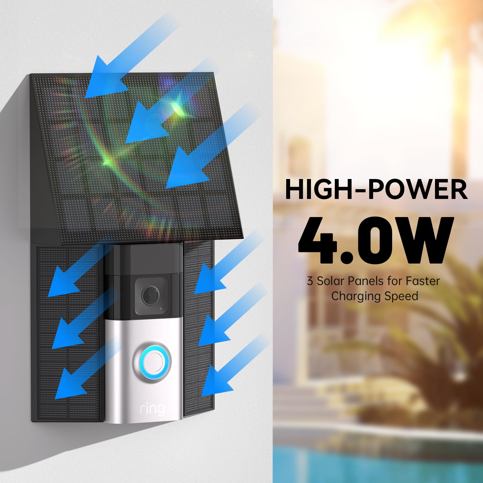 4 W Solarladegerät kompatibel mit Ring-Batterie-Türklingel USB-C wasserdicht Schwarz