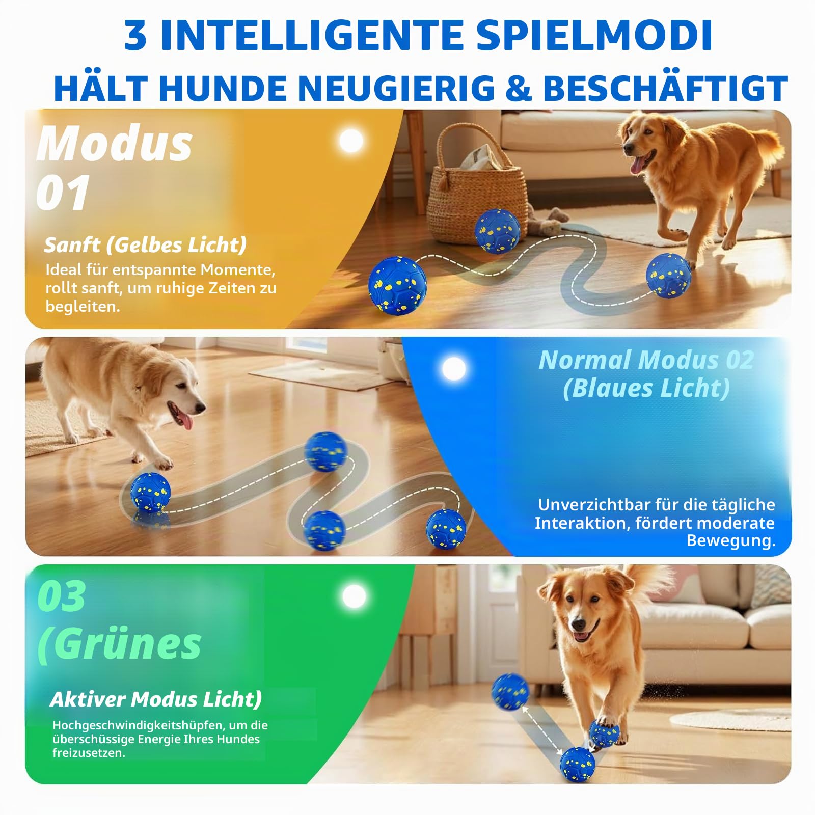 Hundebälle für Hunde Interaktiver Intelligenz Elektrisch Hundespielzeug mit 3 Spielmodi Wasserdicht, Wiederaufladbar, für Mittlere und Große Hunde Hundeball ist aus Naturkautschuk