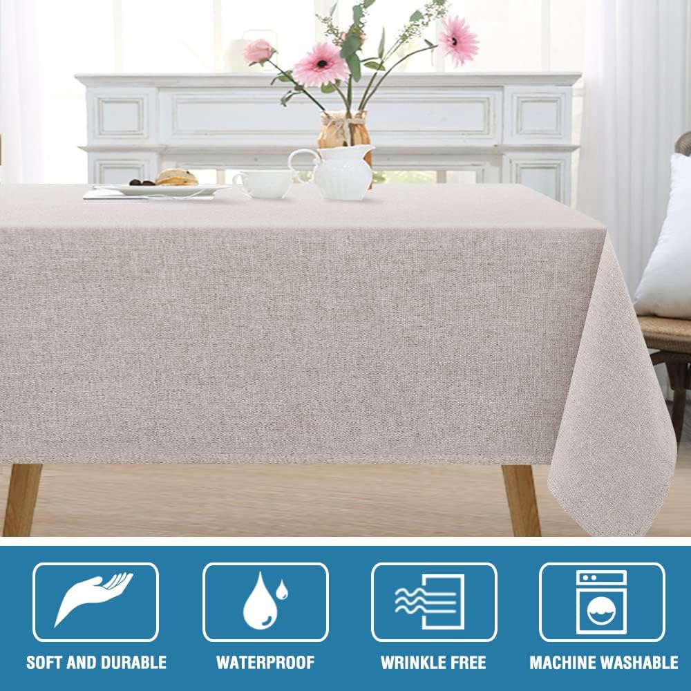 h.versailtex linen textured tablecloth 60 x 120 waterproof decorative table cloth spill-proof linen look cover for party table extra soft and thick fabric wrinkle free, heather sand 120" x 60" (rectangular) heather sand