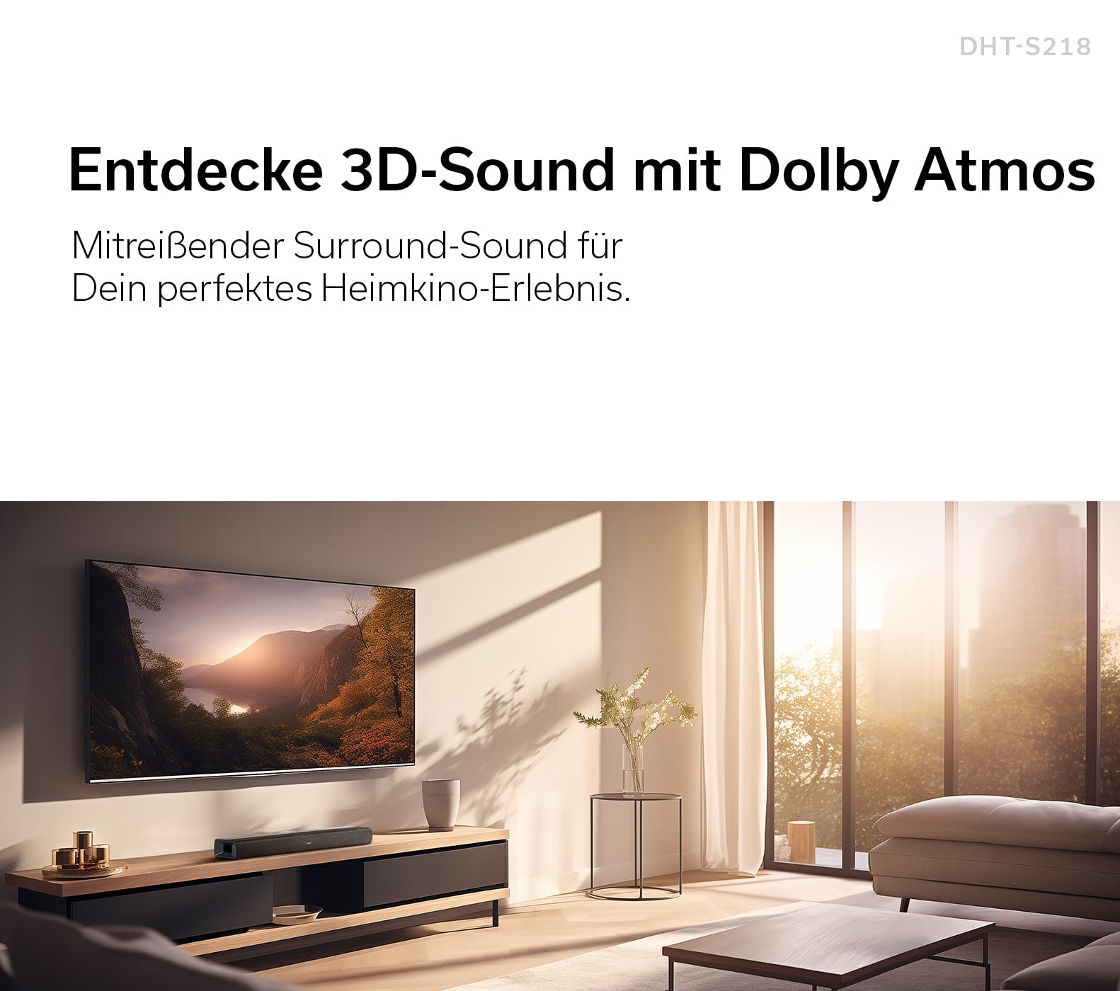 Denon DHT-S218 2.1 Soundbar mit integriertem Subwoofer, Dolby Atmos, HDMI eARC, Bluetooth LE Audio, Dialog Enhancer - Schwarz