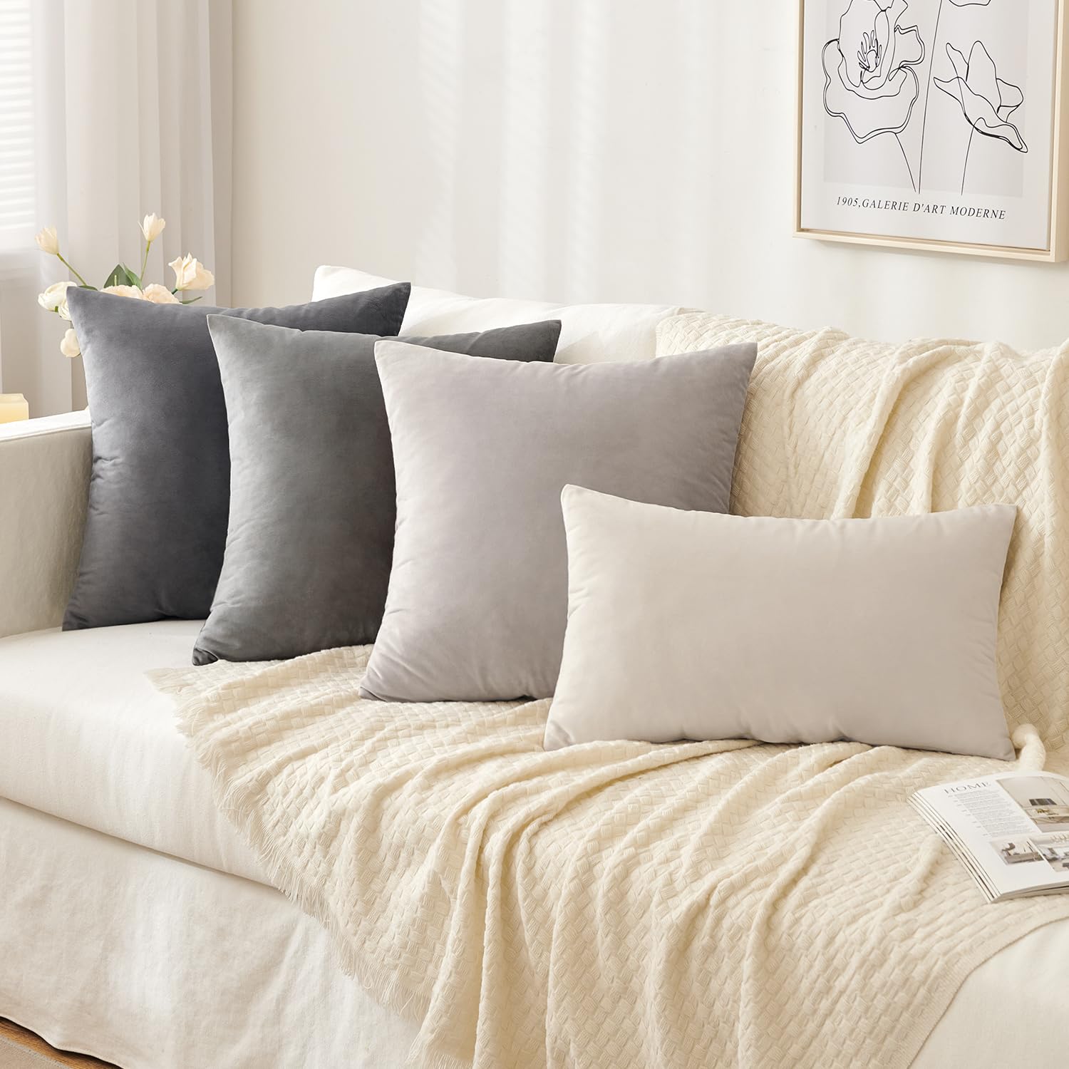 Slozzi Set of 2 Velvet Cushion Covers Home Plain Decorative Throw Pillow cases 20x20 Inch 50x50 cm Soft Square Pillow Covers for Sofa Bedroom Heart Wood - Image 4