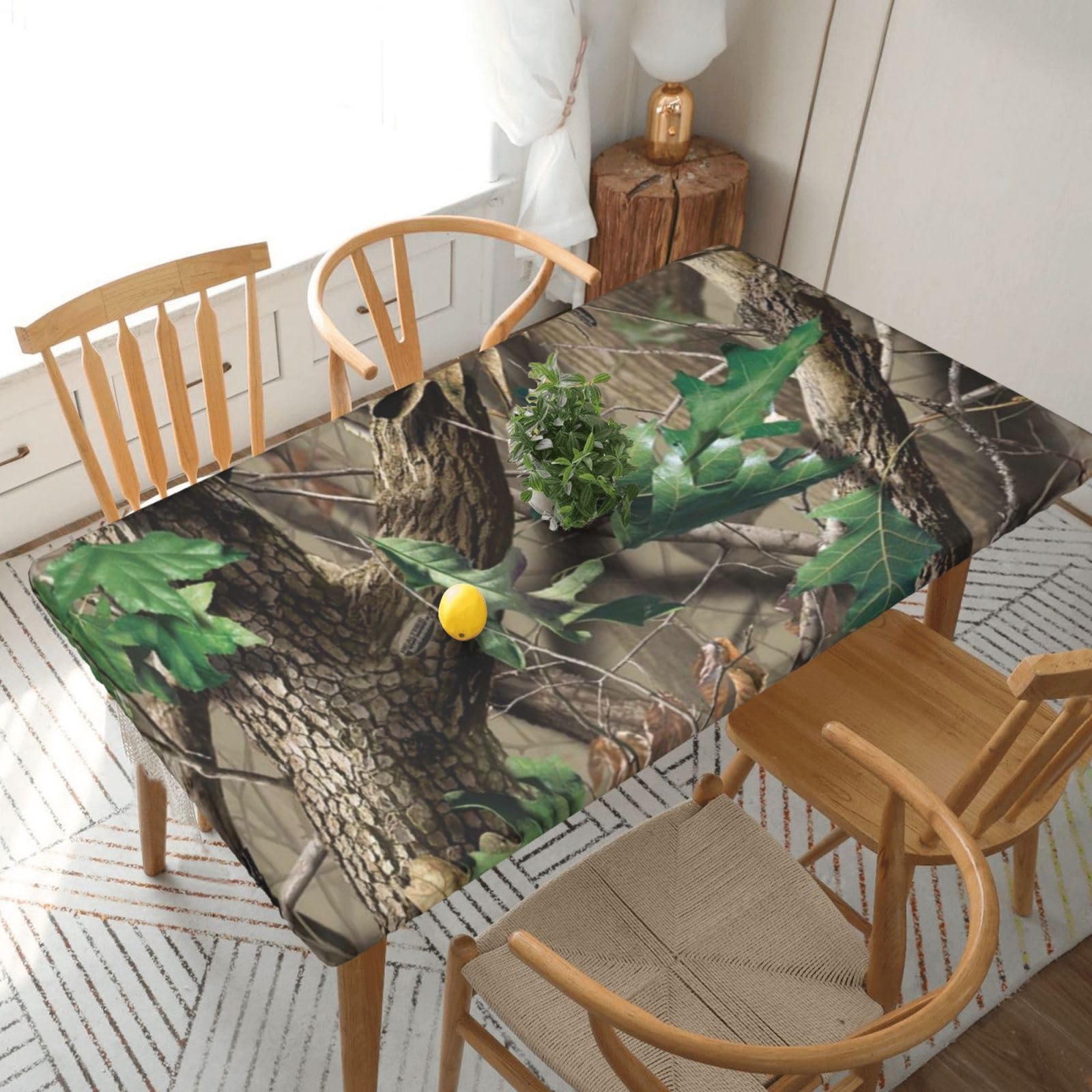 BNVSADC Hardwoods Green Camouflage Printed 5FT Tablecloth Polyester Kitchen Water Resistant Table Cloth Dining Table Decoration Table Covers, 152x76 CM